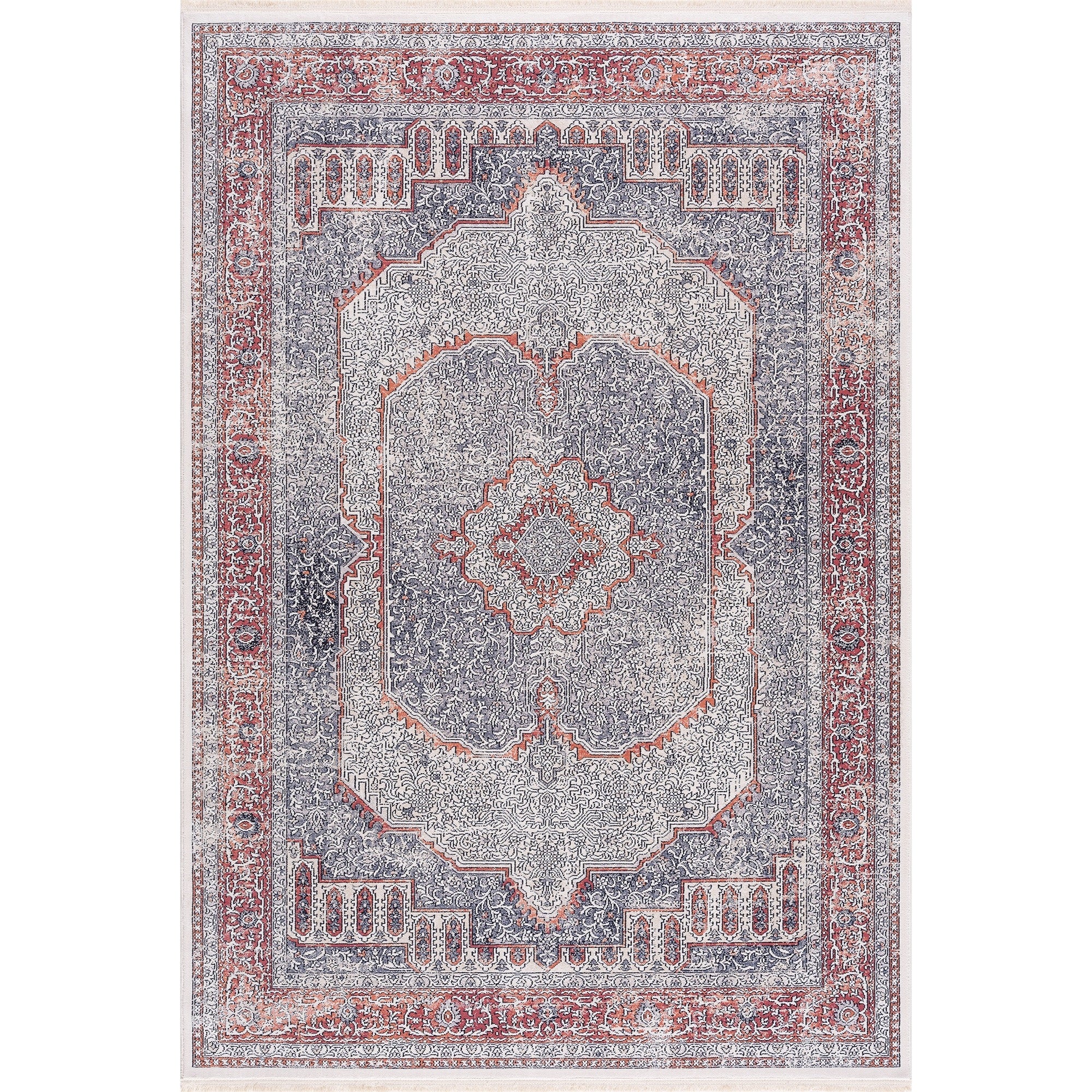 Smyrna Luxurious Turkish Medallion Rug in Orange and Blue