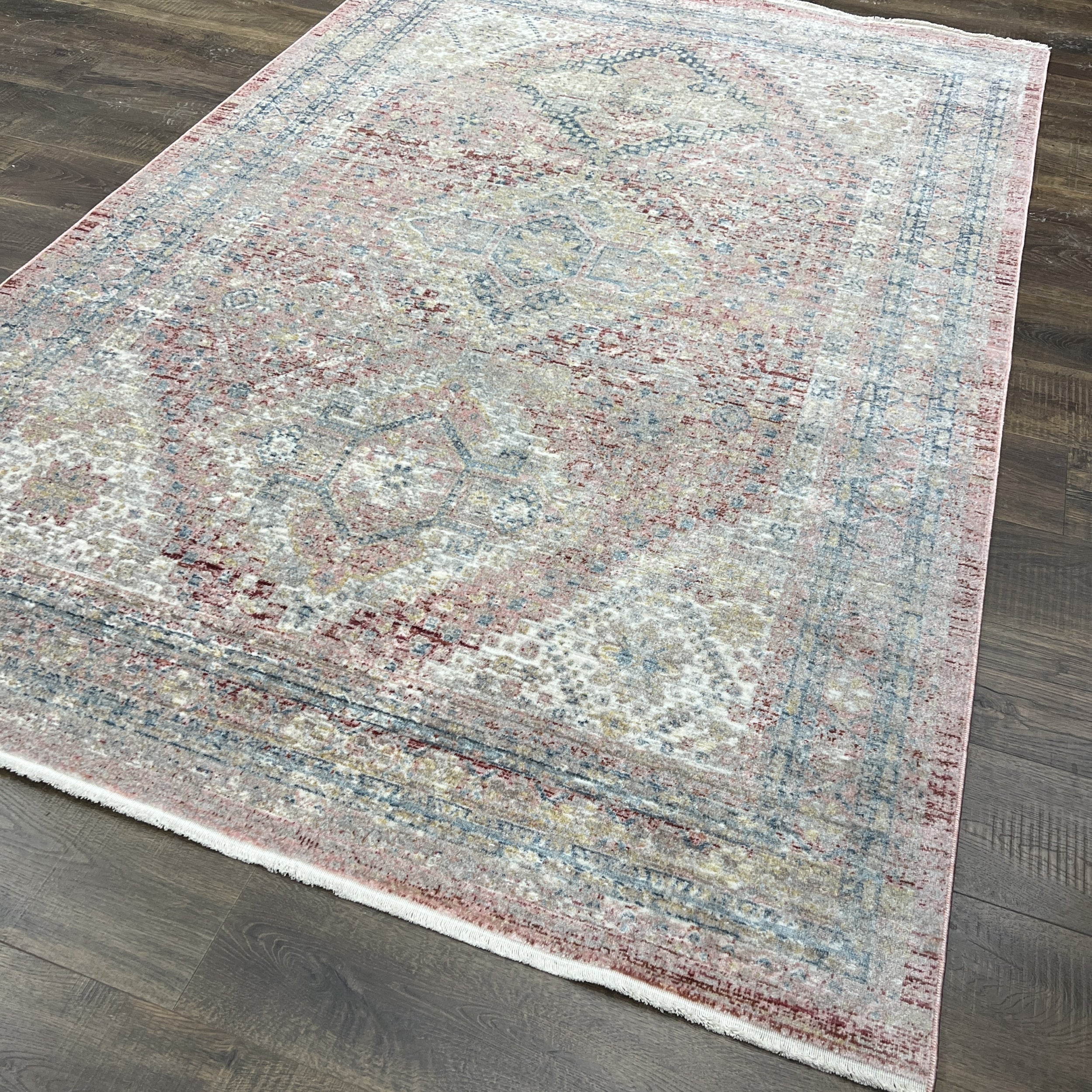 Unicasso Vintage Muted Pinkish Red Diamond Trellis Rug with Soft Short Pile