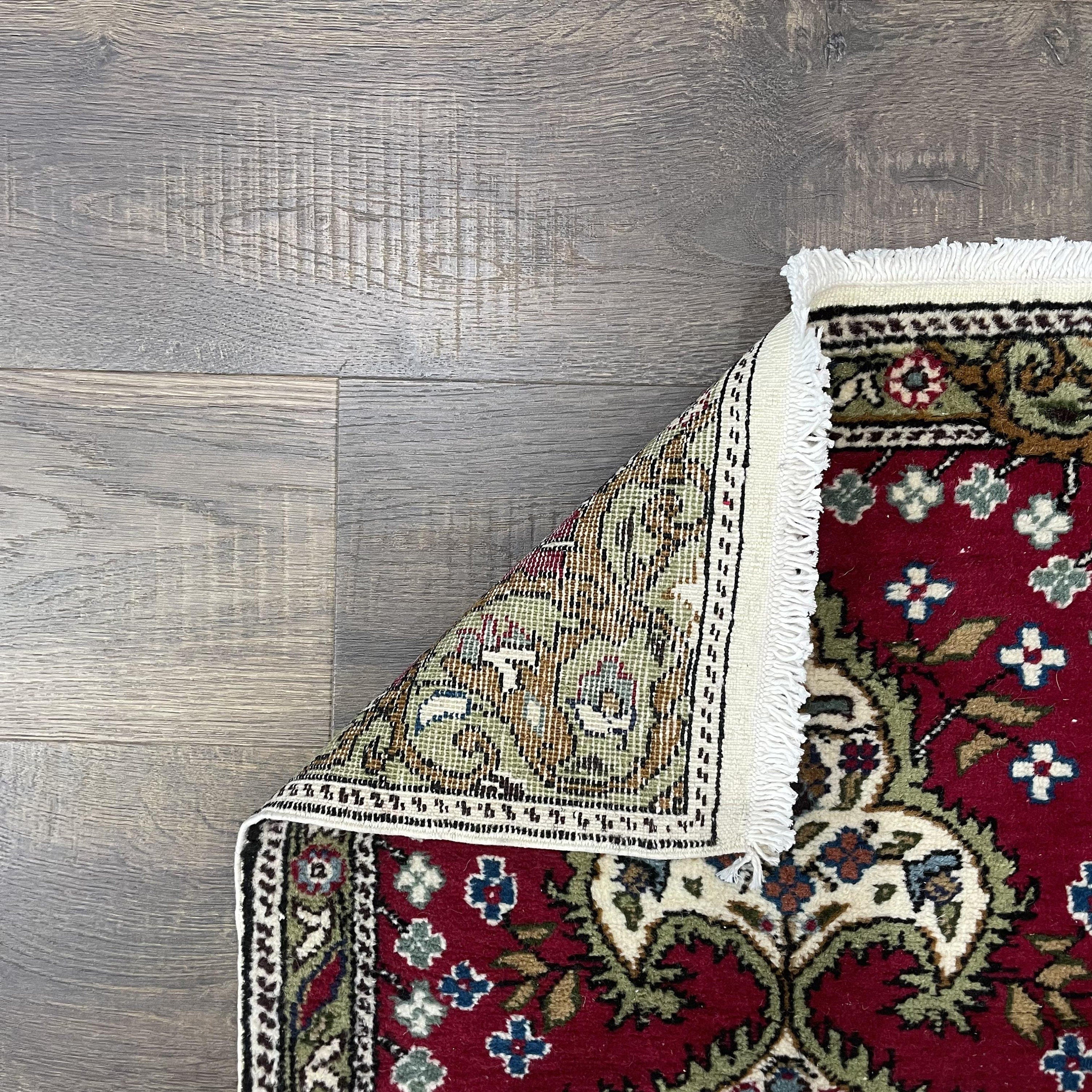 2x4 Red and Green Small Size Big Impact Hand-Knotted Rug - 1'10"x3'8"