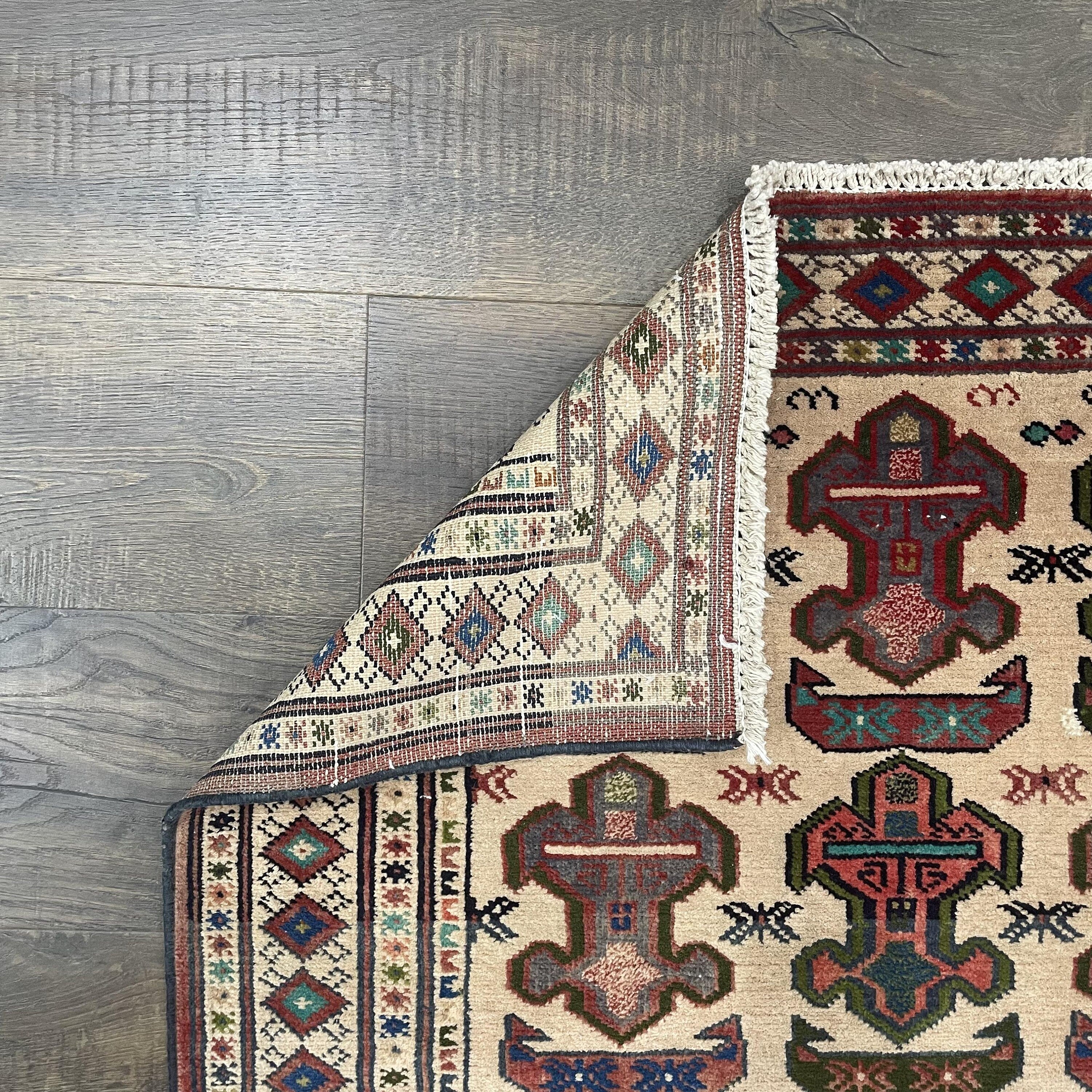 3x4 Rug Hand Knotted Vintage Traditional Geometric Wool Rug - 3'X3'9"