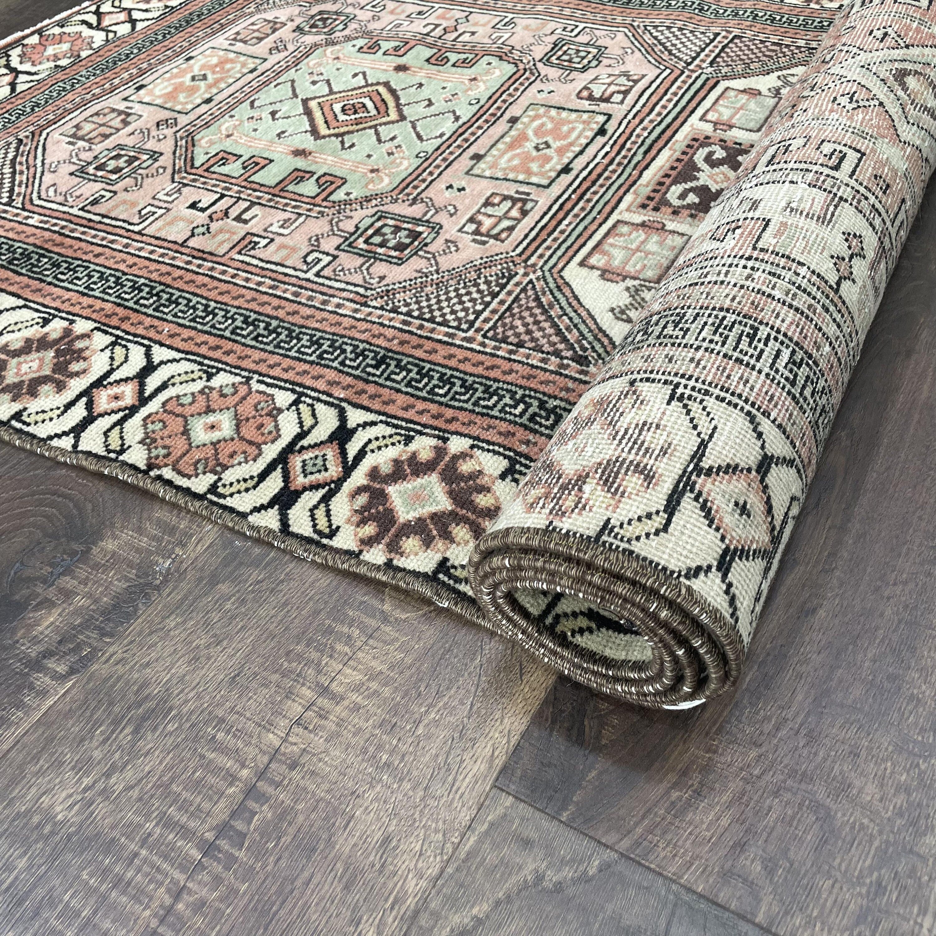 Vintage Turkish Wool Rug Runner: Hand-Knotted Geometric Medallion Design (2'8"X6'2")