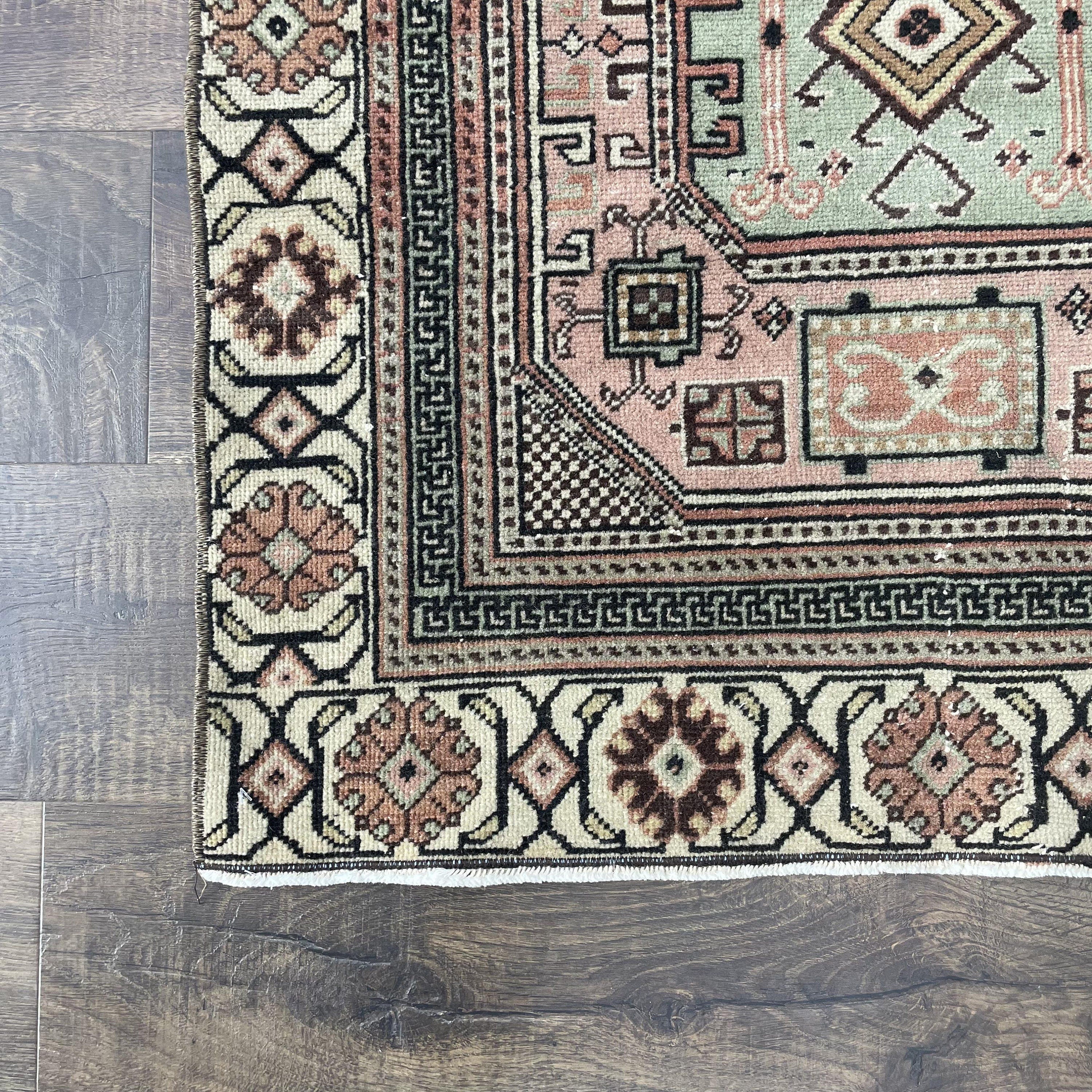 Vintage Turkish Wool Rug Runner: Hand-Knotted Geometric Medallion Design (2'8"X6'2")