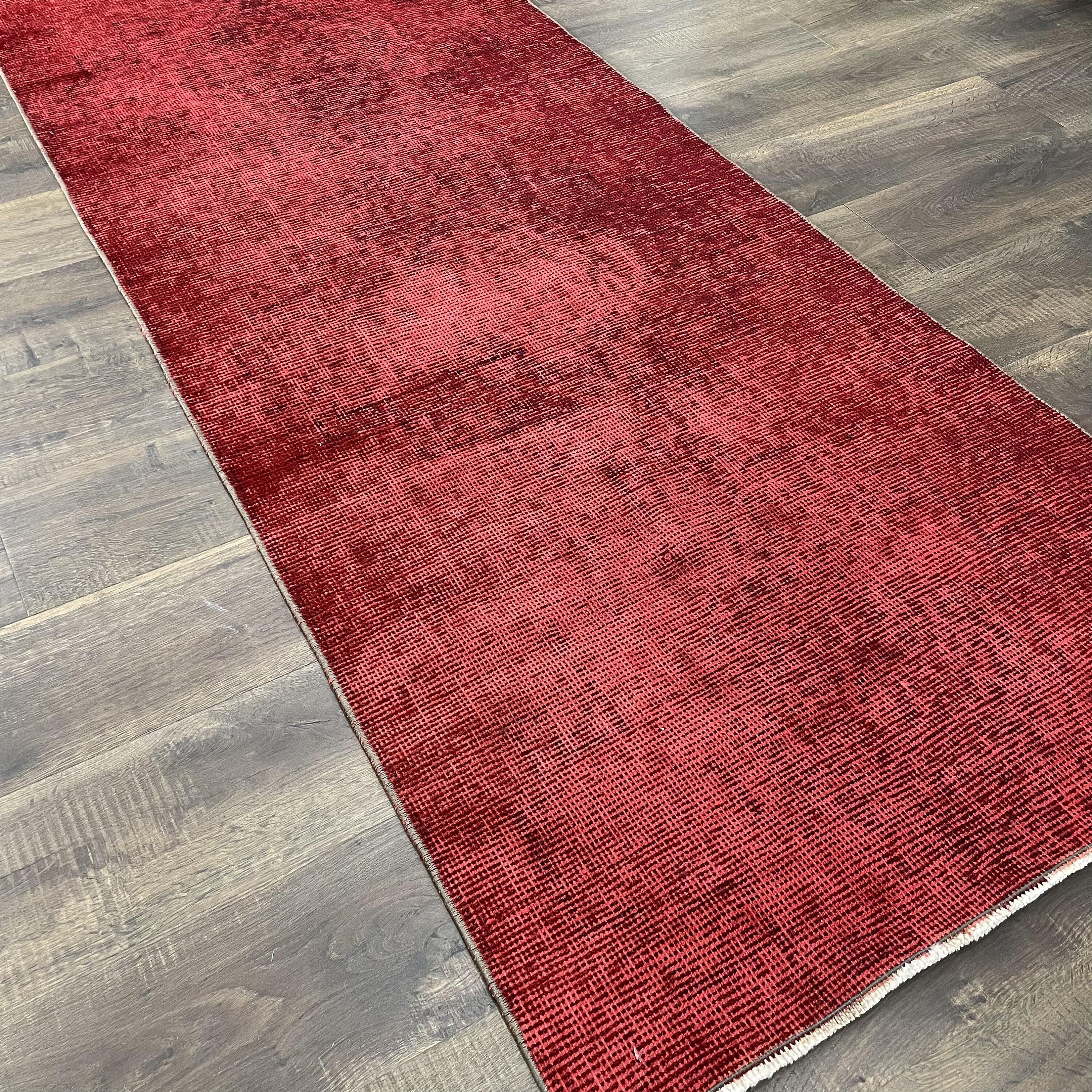 Hand-Knotted Over-Dyed Red Turkish Wool Runner Rug (3x7)