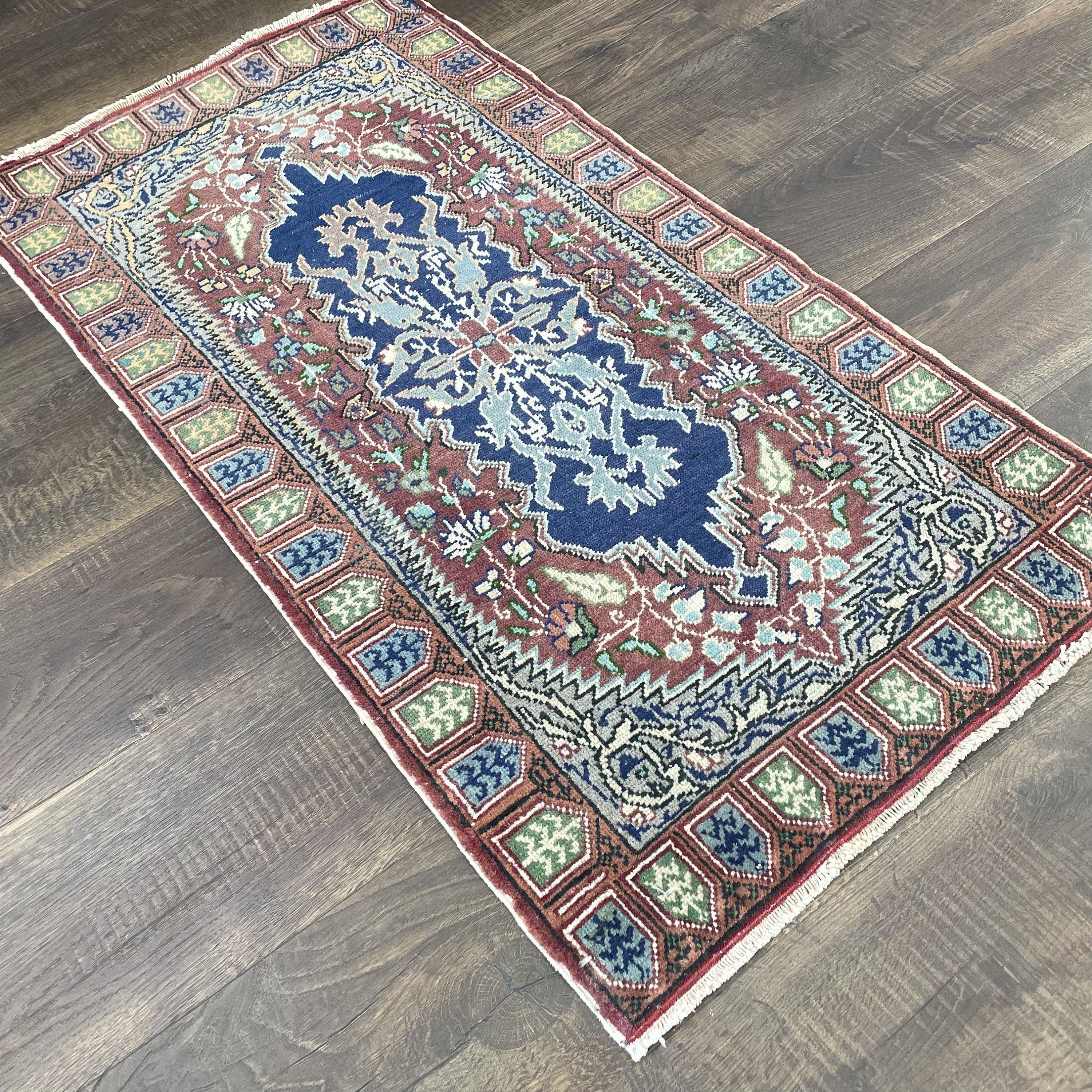 Small Vintage Cappadocia Turkish Wool Rug: 2x3.7 Pastel Hand Knotted Rug