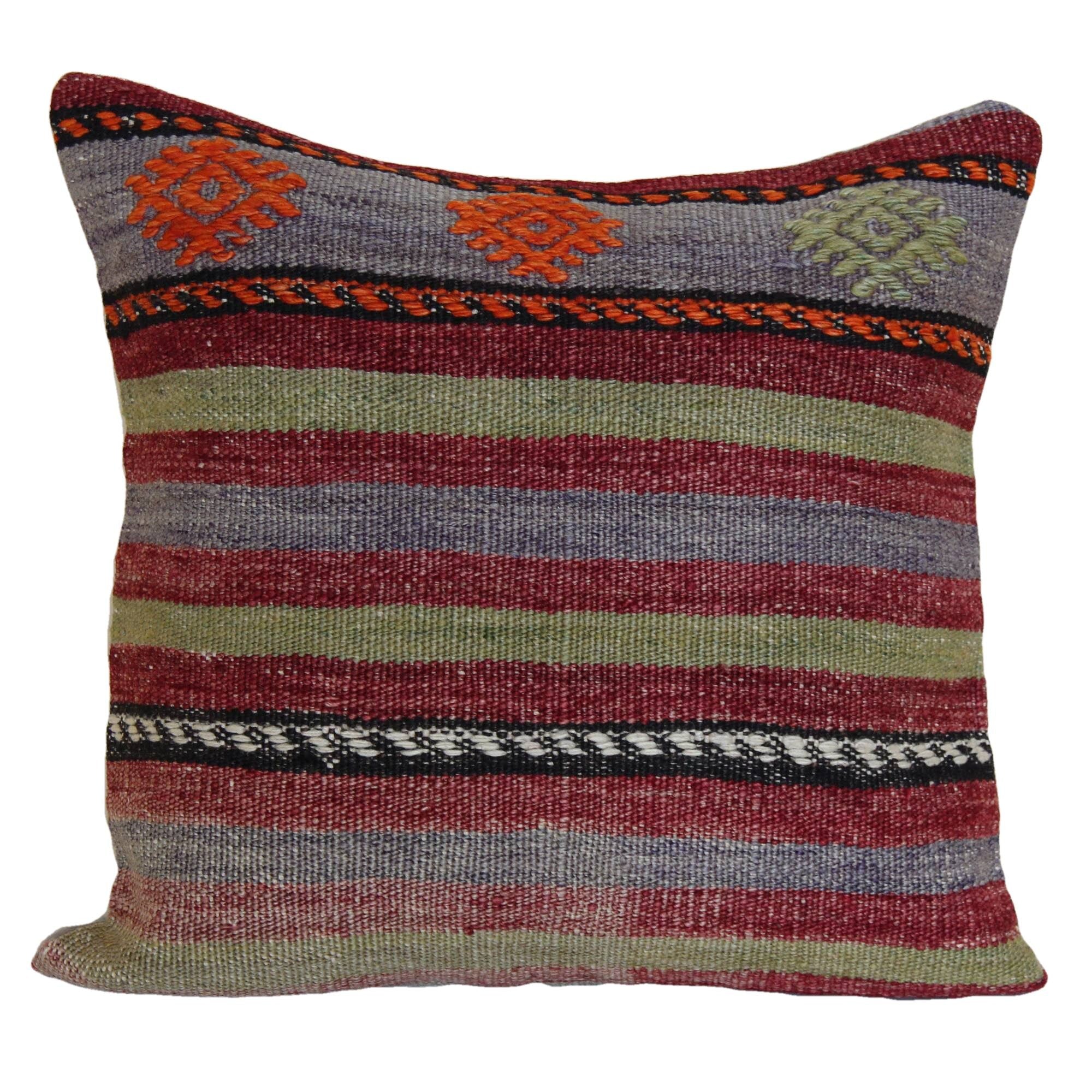 1970s-mediterranean-kilim-pillow-cover | Handmade Pillow Cover | 16x16 Inches | Decorative Wool Cotton Pillowcase for Sofa Decor