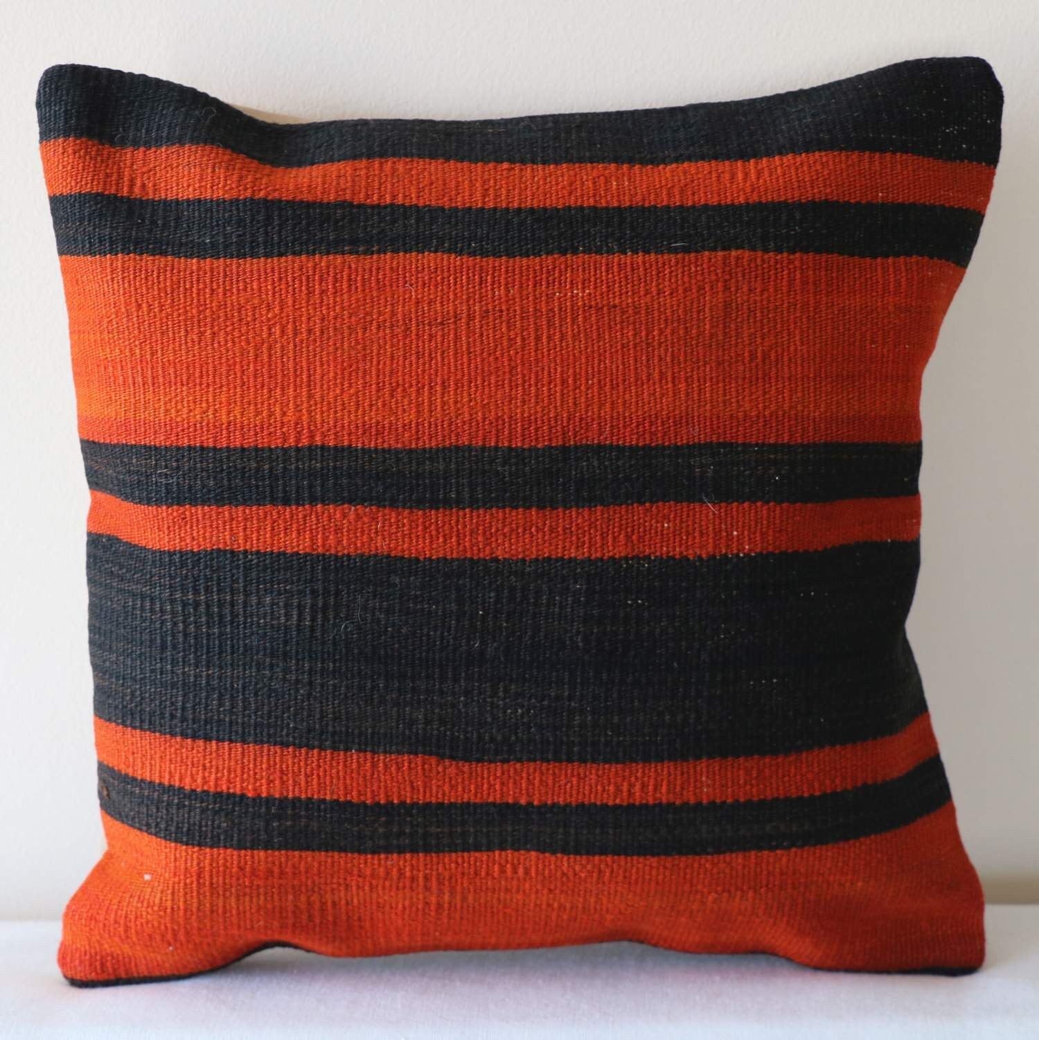 Vintage Kilim Pillow Covers (Set of 2): Striped Wool Pillowcases 16x16