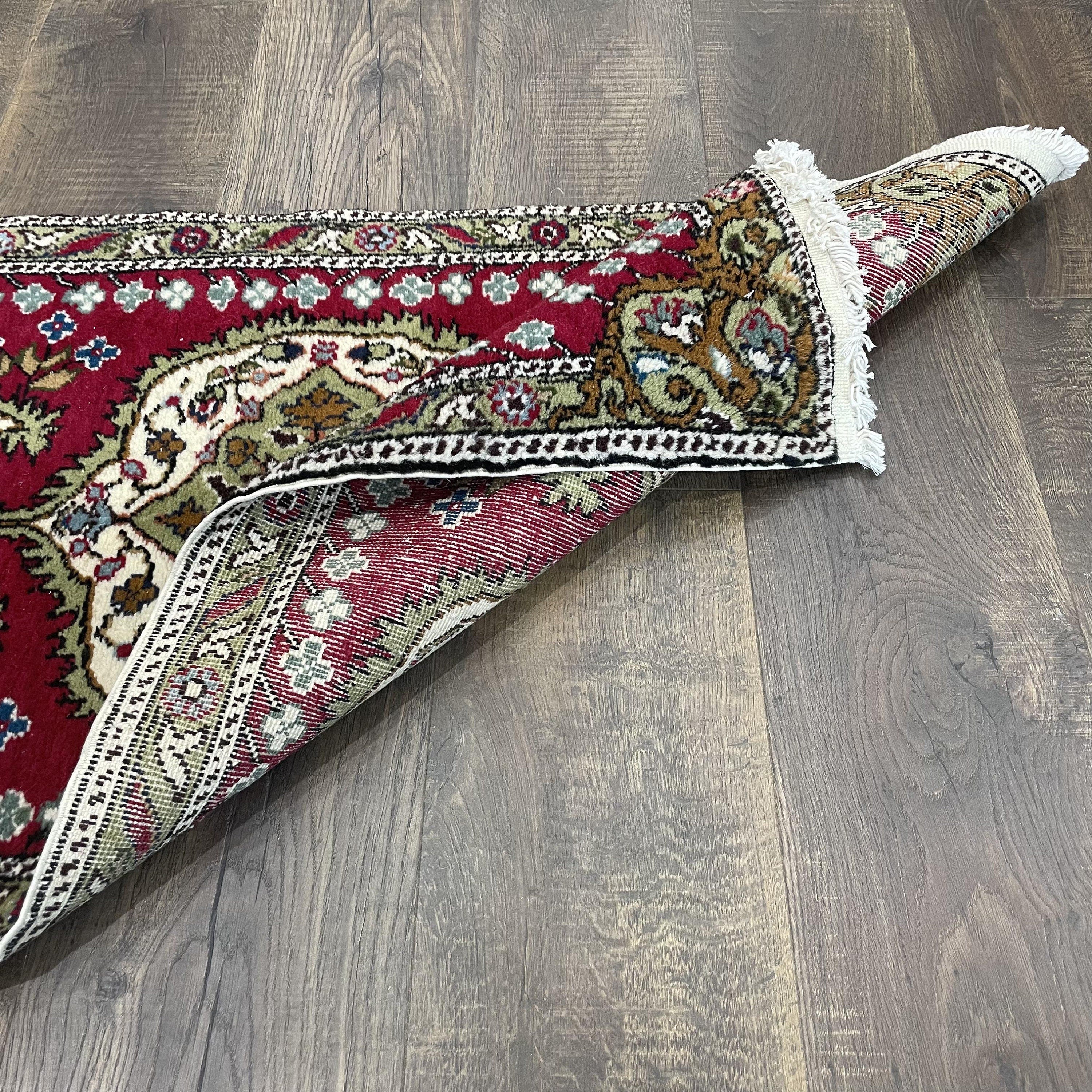 2x4 Red and Green Small Size Big Impact Hand-Knotted Rug - 1'10"x3'8"