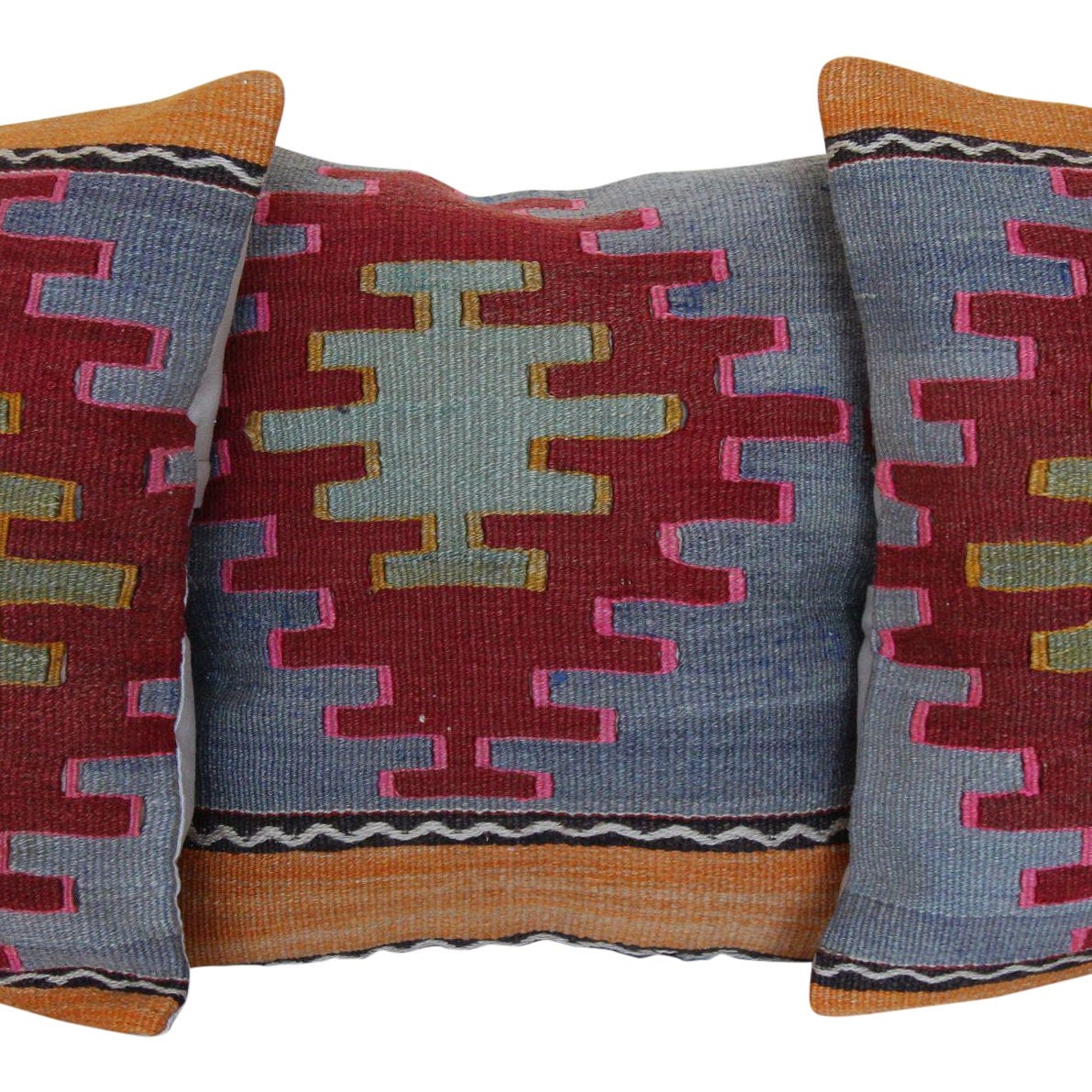 Set of 3 Vintage Kilim Pillow Covers: 16x16 Wool Rug Cases