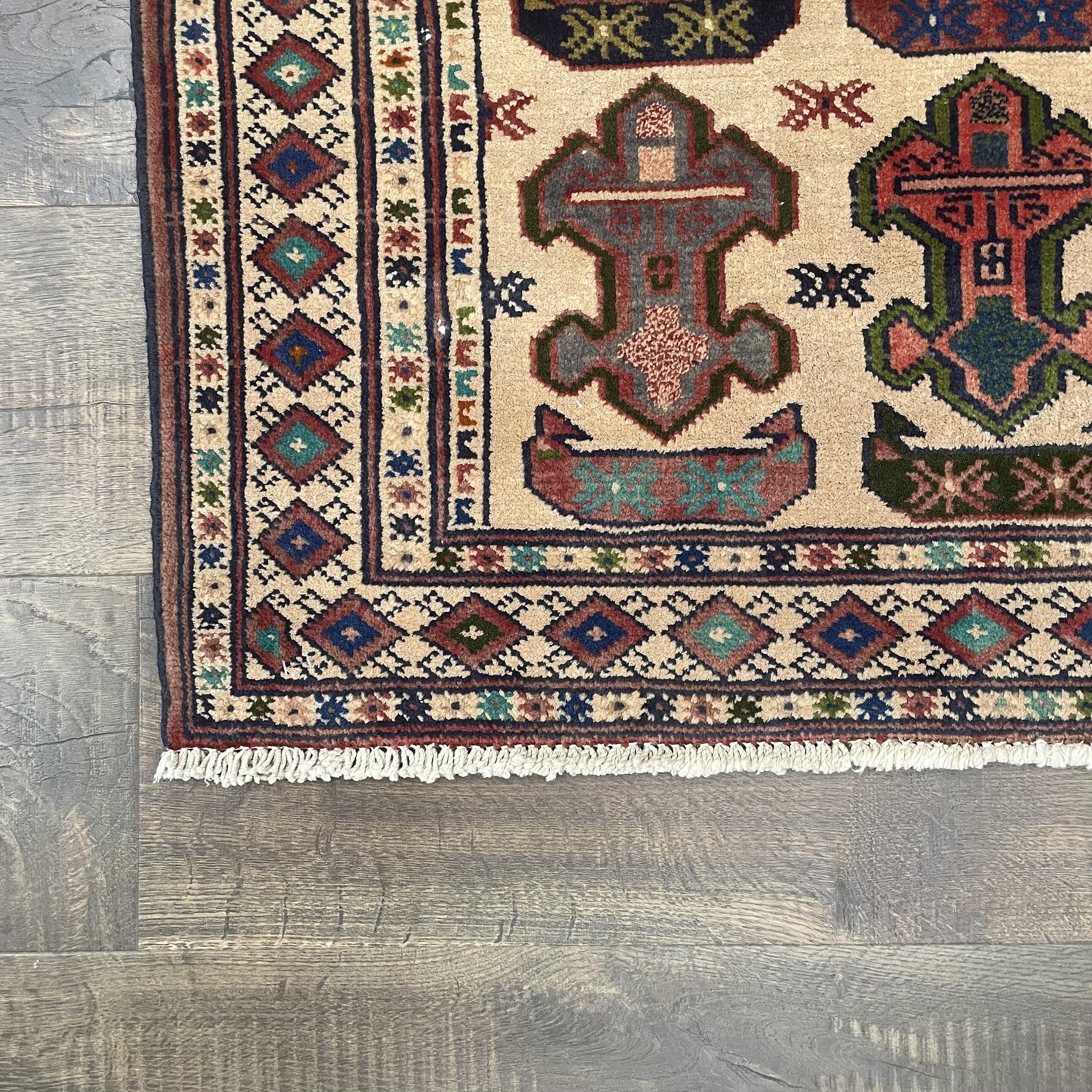 3x4 Rug Hand Knotted Vintage Traditional Geometric Wool Rug - 3'X3'9"