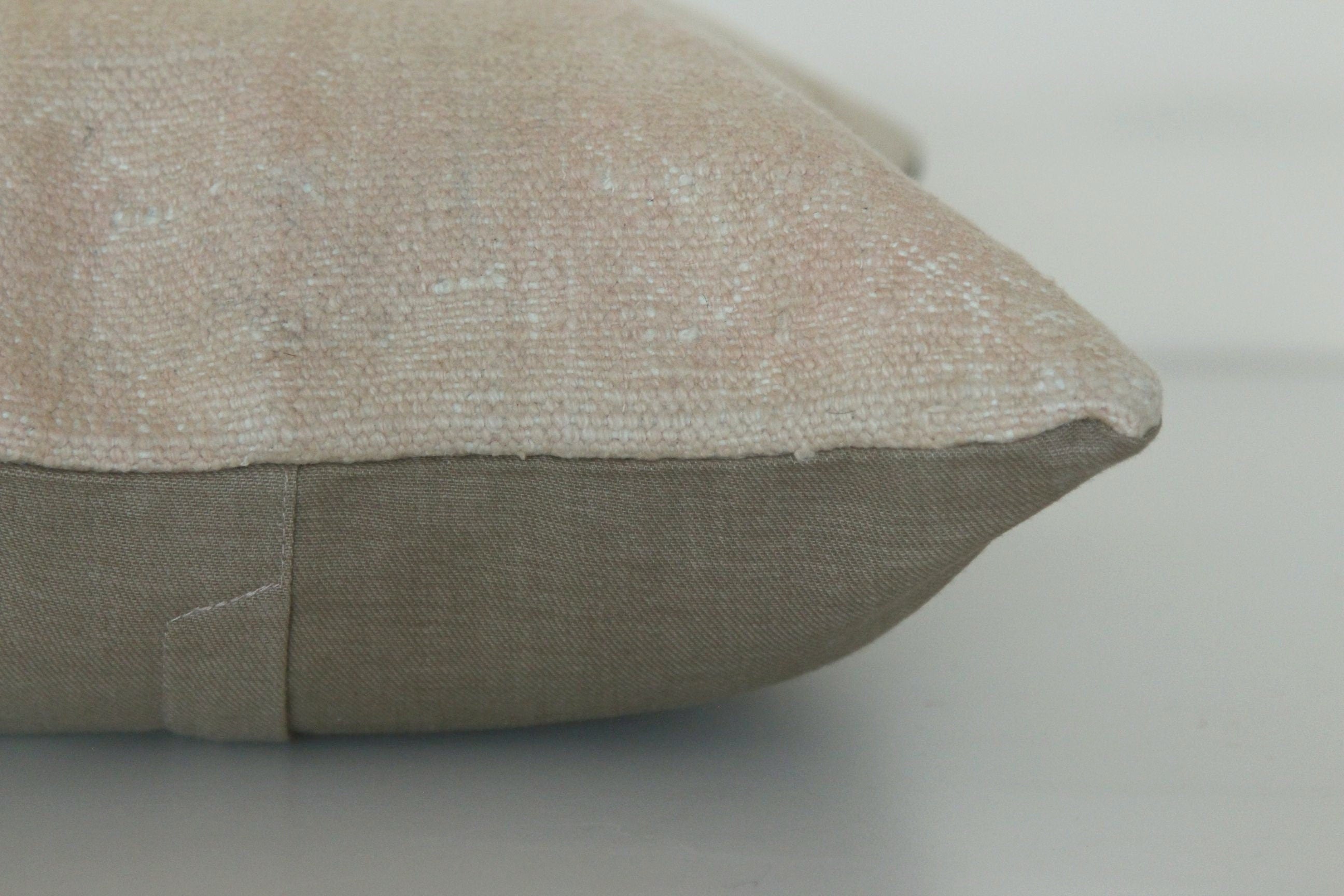 Vintage Hand-Knotted Wool Kilim Pillow: Neutral Turkish Rug Throw (16x16)