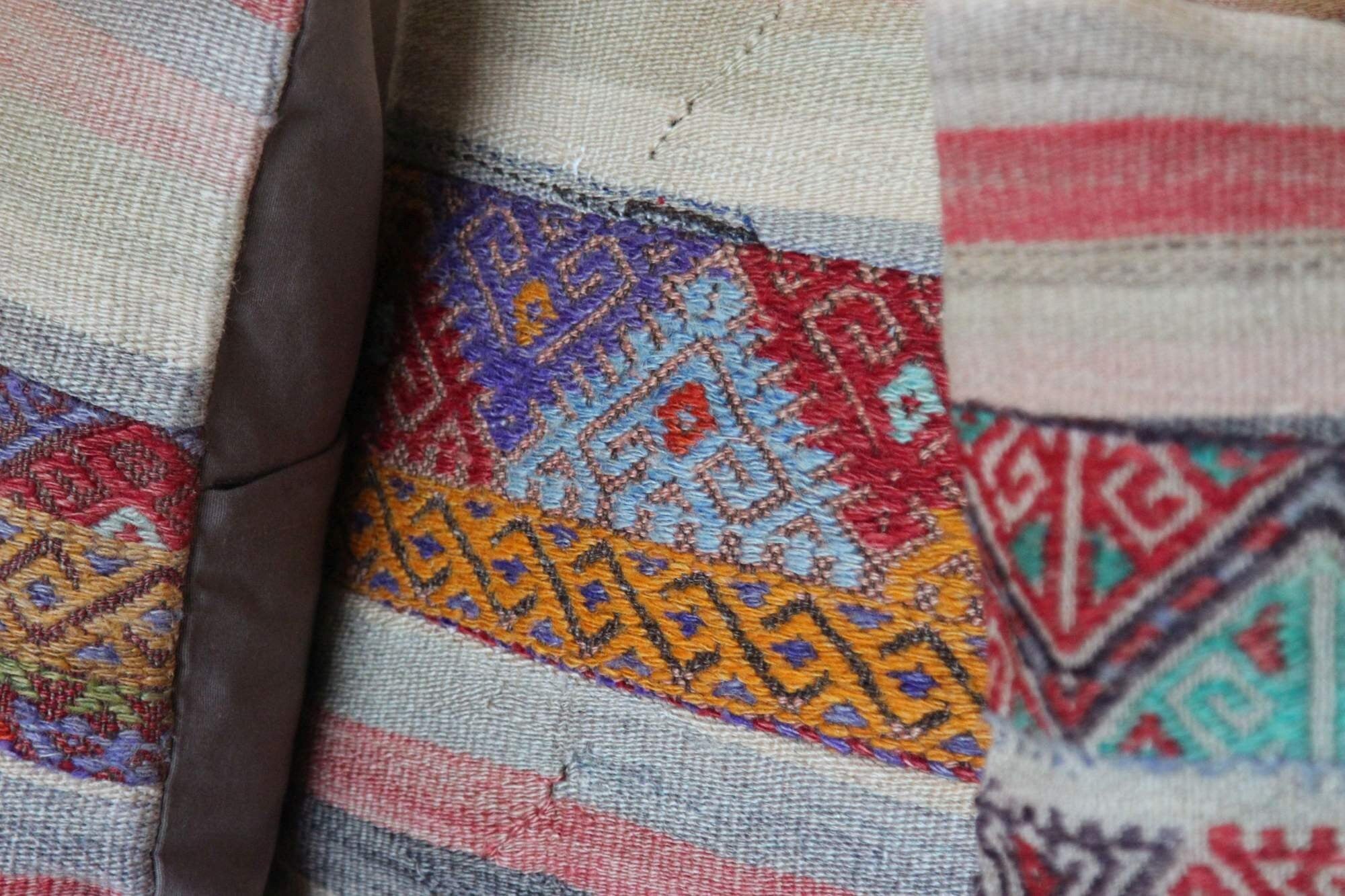 Set of 3 Vintage Kilim Pillow Covers: Turkish Wool Throw Cushions (16x16)