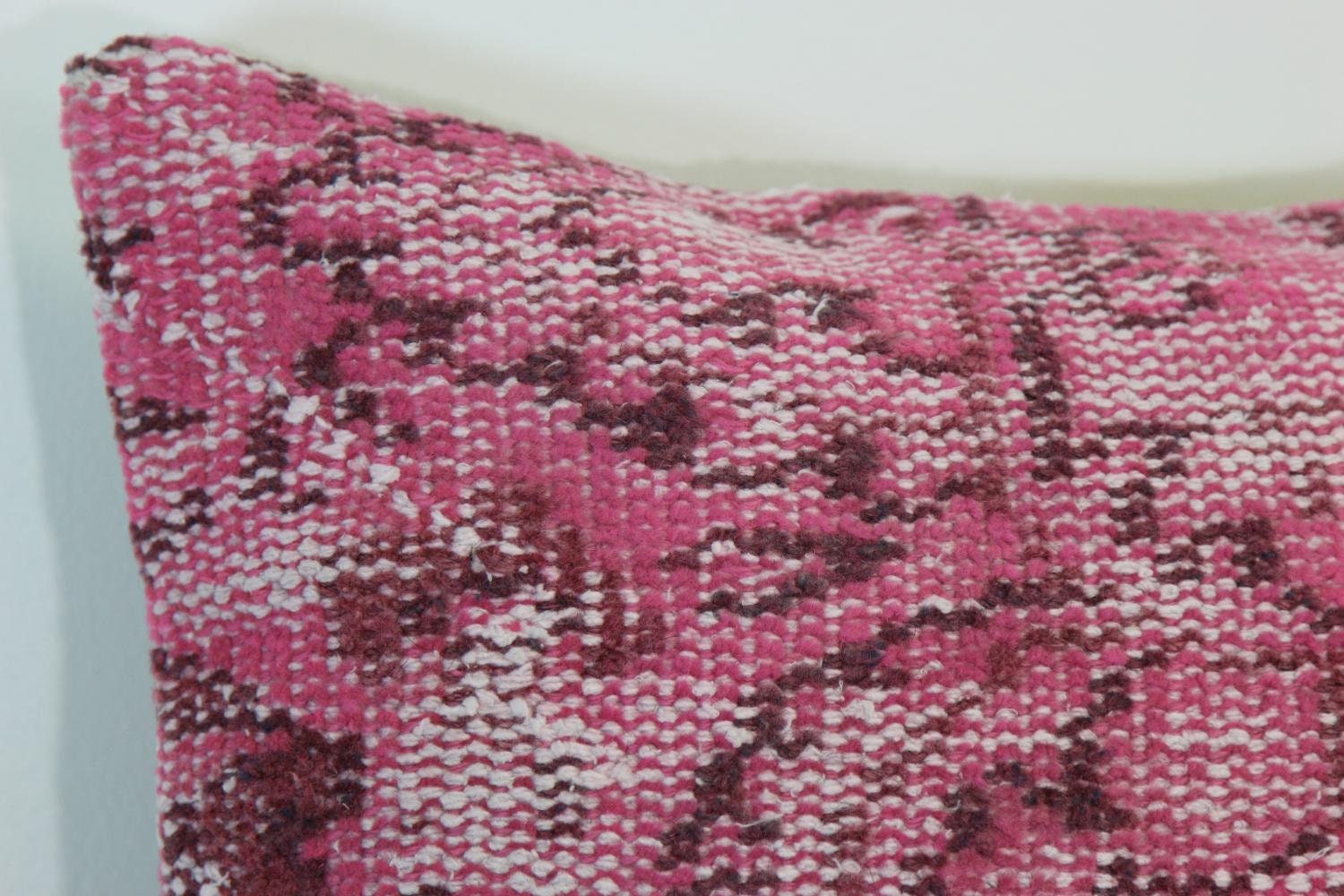 Pink Turkish Kilim Pillow Cover: Hand-Knotted Wool Rug, 18x18