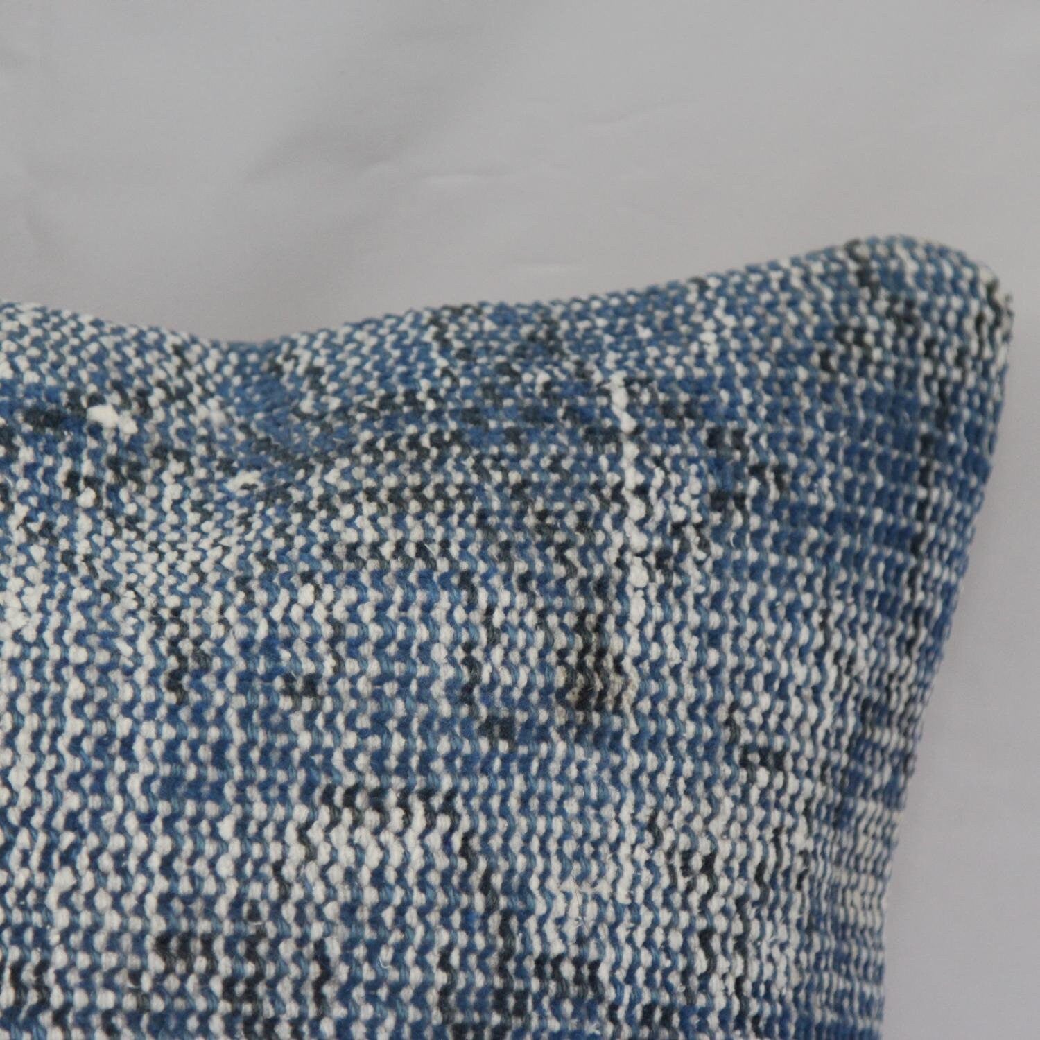 Vintage Turkish Rug Pillow: Blue Overdyed Hand-Knotted Wool, 16x16