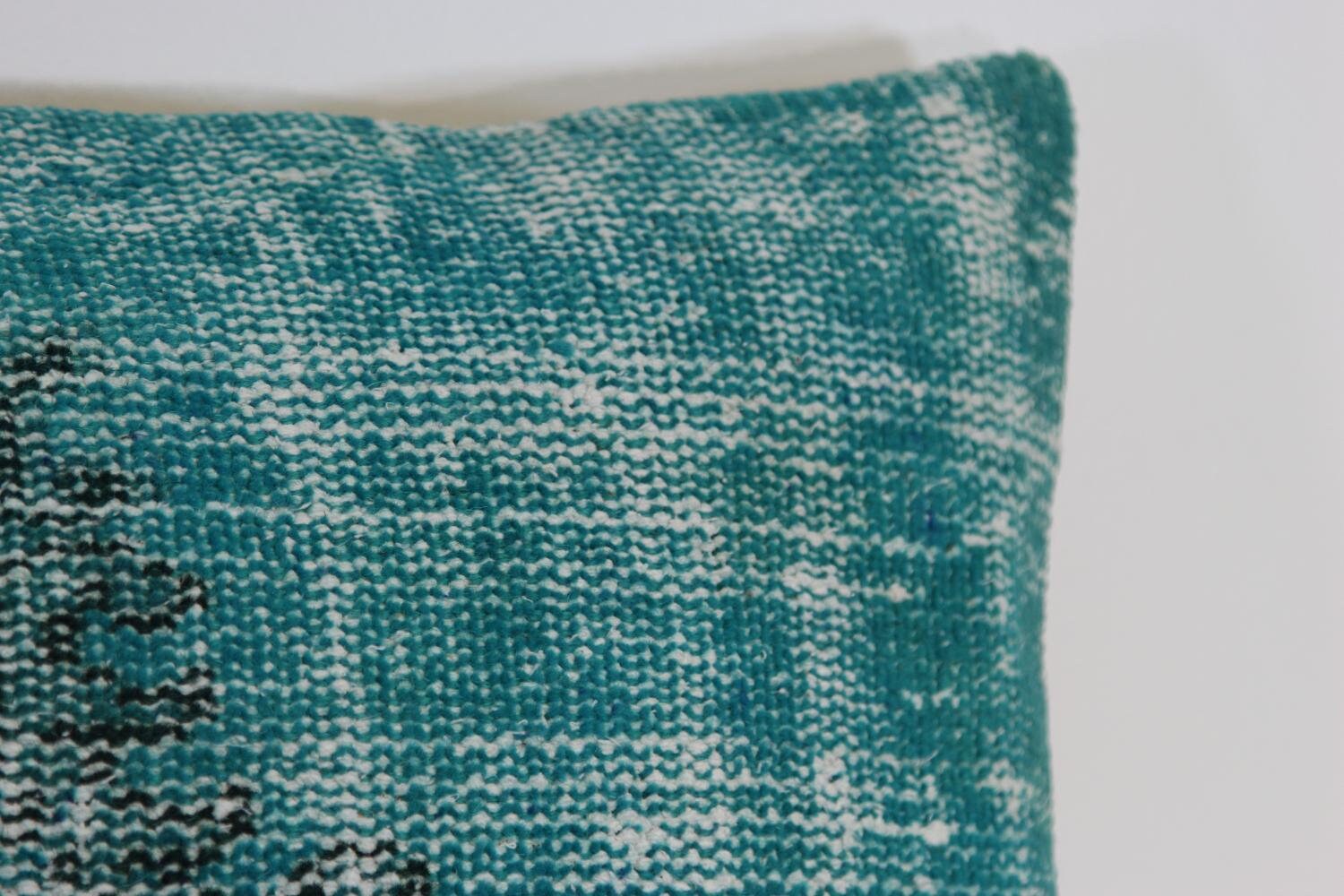 Turquoise Wool Pillow Cover: 20" Vintage Turkish Kilim Pillowcase