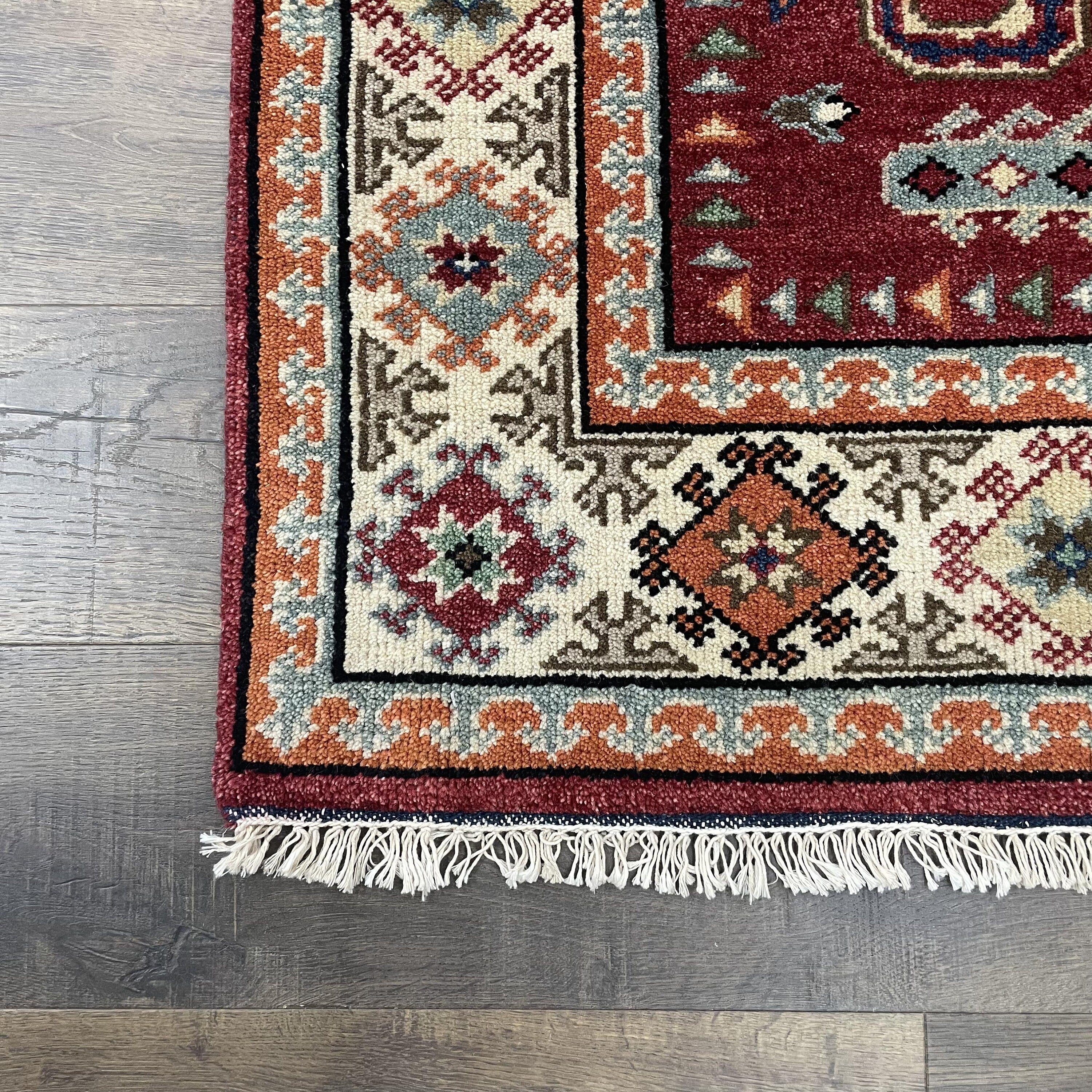 Hand-Knotted Turkish Wool Rug: 4x6 Vintage Geometric Carpet