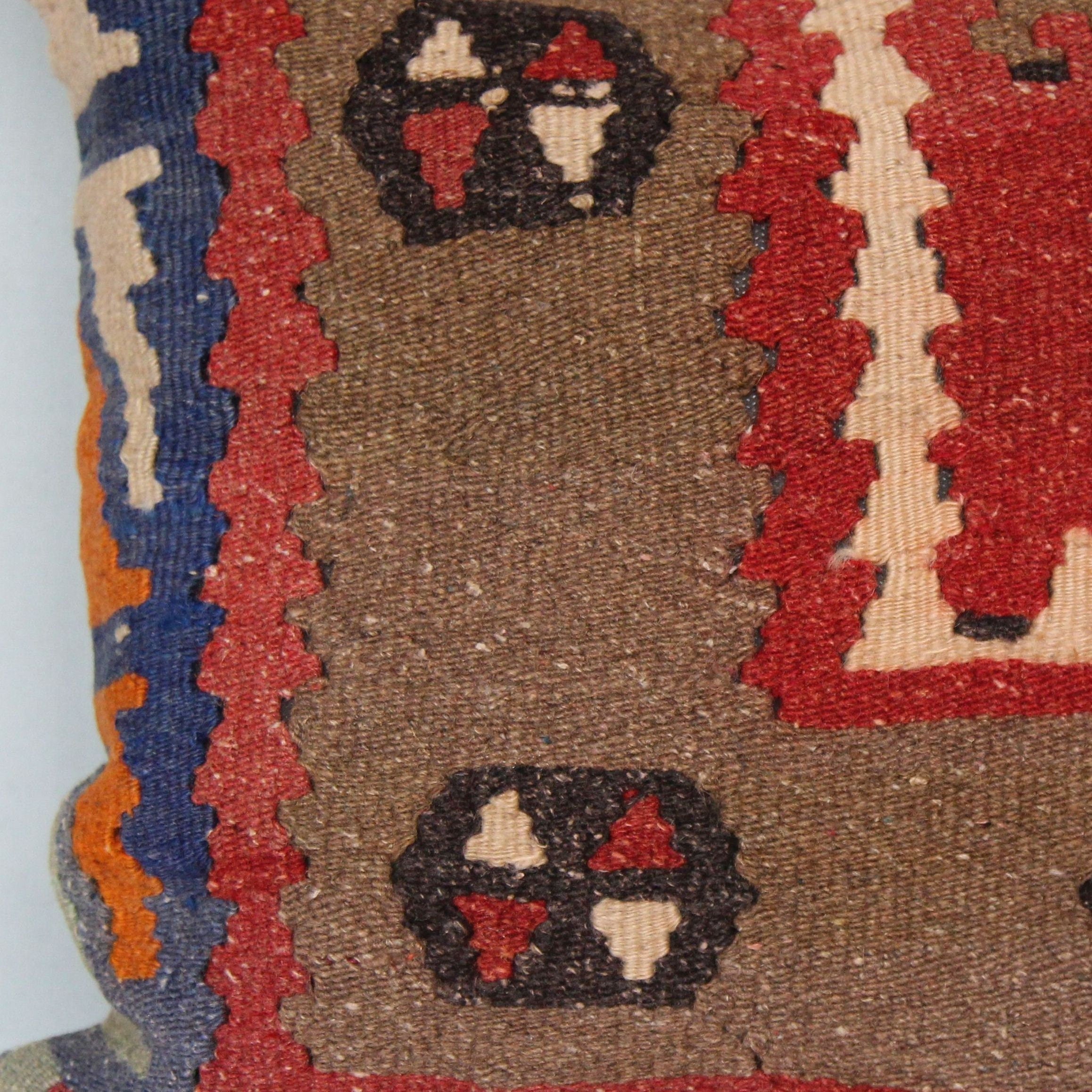 Square Turkish Kilim Pillow Cover: Vintage Wool, Handmade 16x16