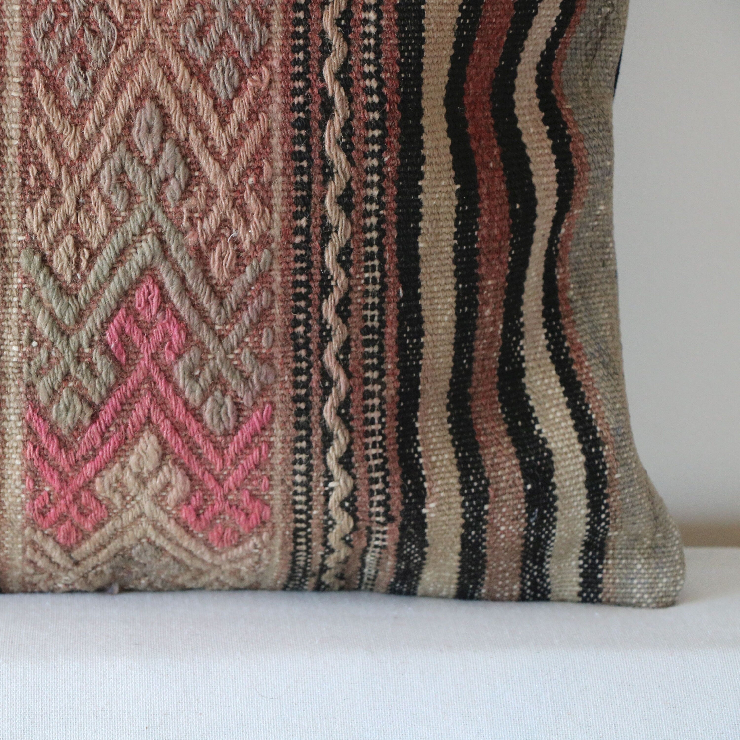 Vintage Kilim Pillow Cover 16x16: Handwoven Turkish Rug Pillow