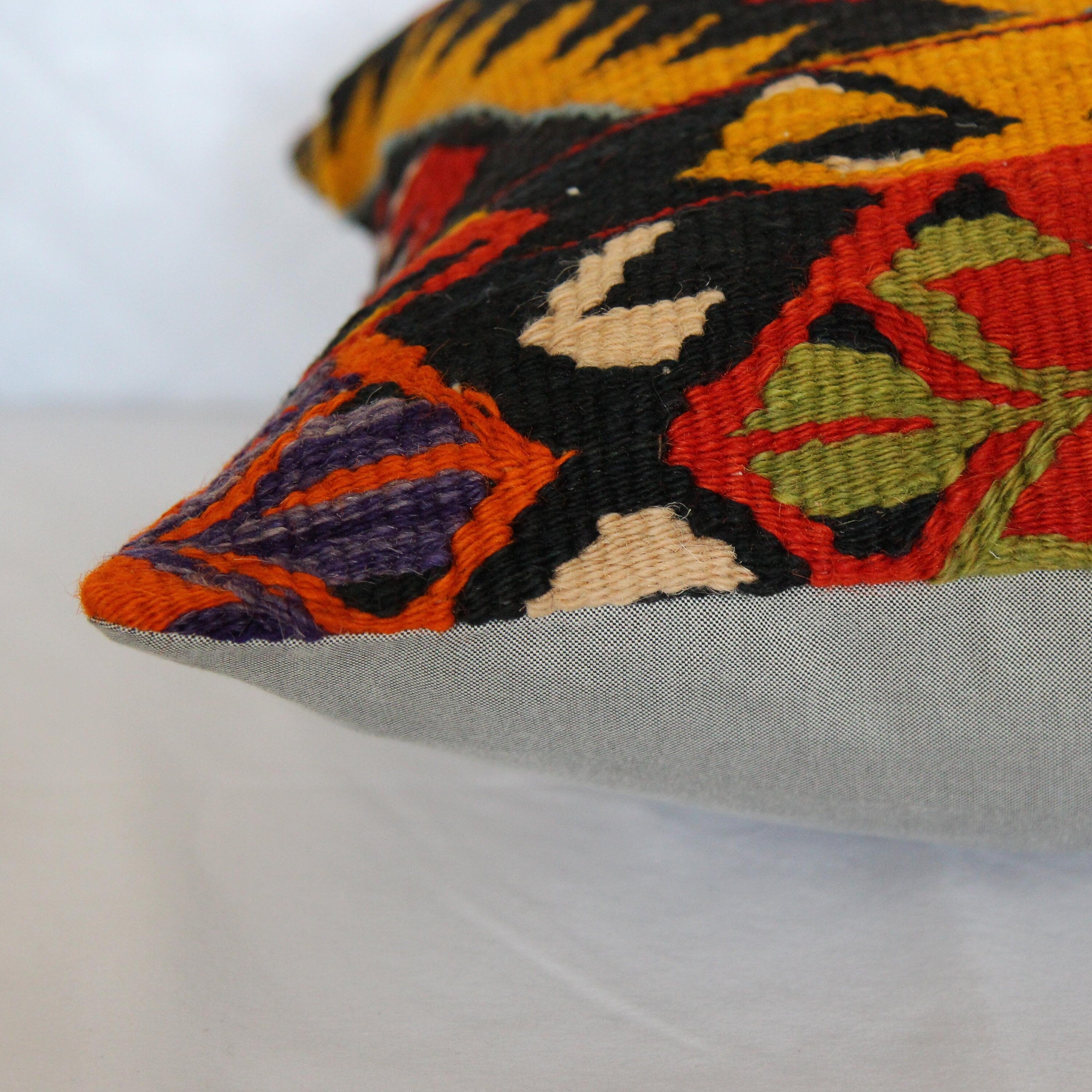 Antique Kilim Pillow Cover: Handwoven Wool Rug, 16x16 Inch