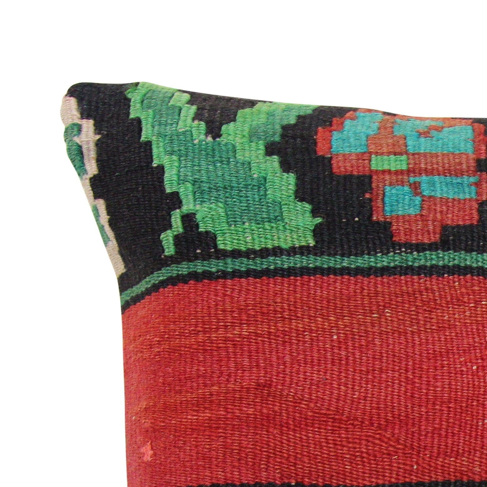 Handmade Vintage Turkish Kilim Pillow Cover: 20" Wool Throw Pillow