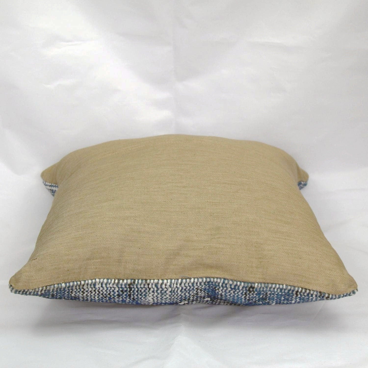 Vintage Turkish Rug Pillow: Blue Overdyed Hand-Knotted Wool, 16x16