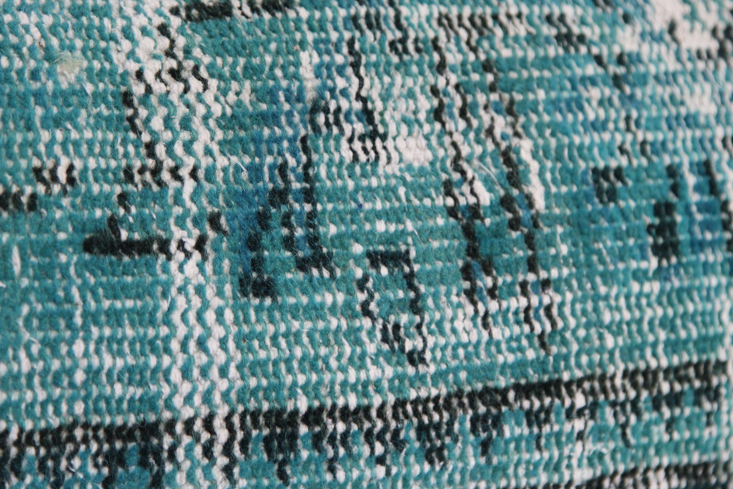 Hand-Knotted Turkish Wool Lumbar Pillow: Turquoise Overdyed Rug Design (12x20)