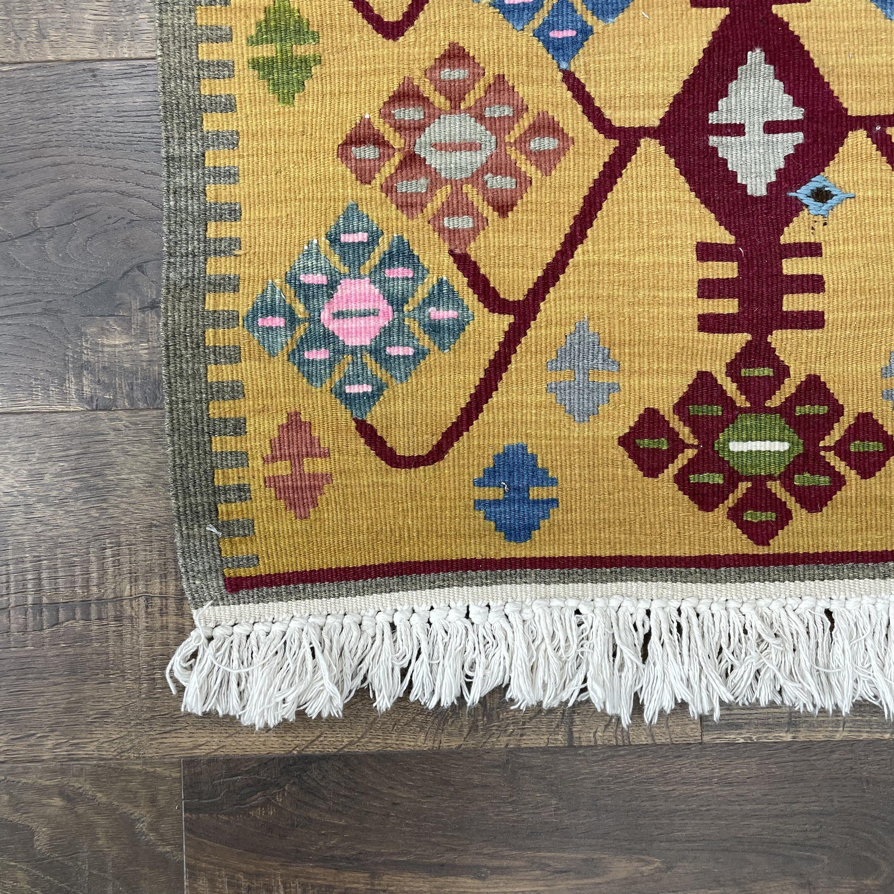 Vintage Turkish Kilim Runner Rug: Tree of Life Wool Flatweave (2.2x4.4 Ft)