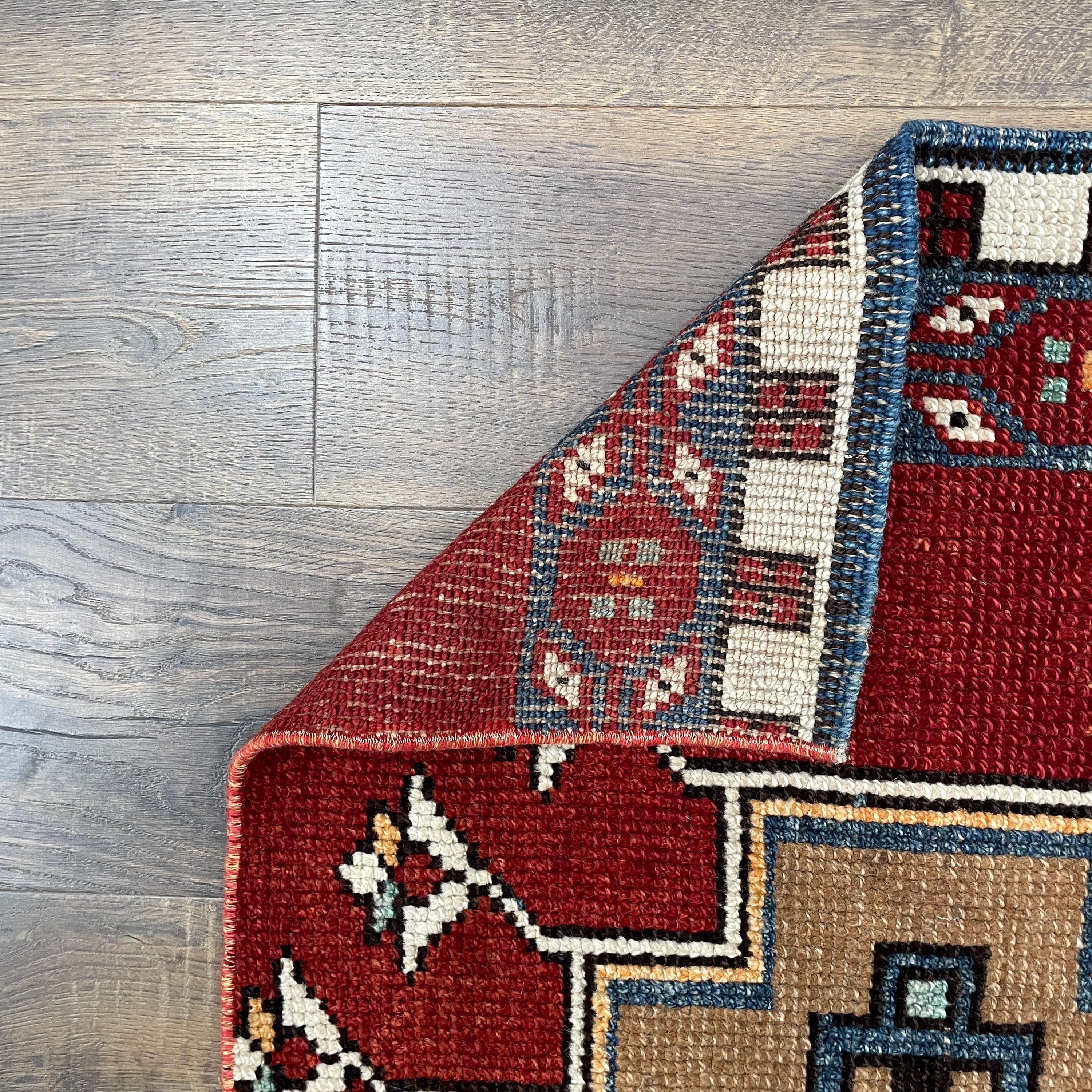 Hand-Knotted Wool Rug (2'1" x 4'6") - Vintage Turkish Tribal Geometric Accent