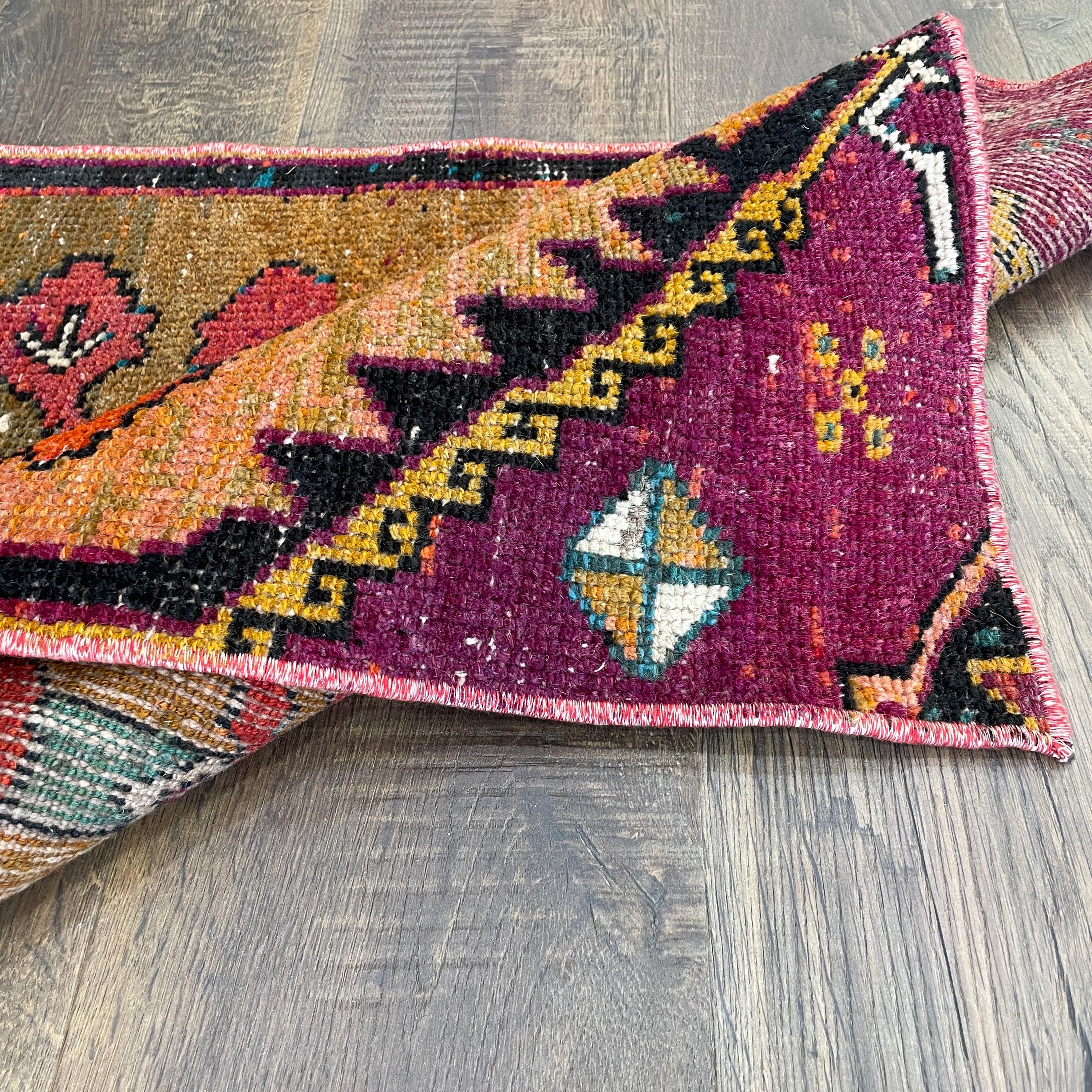 Handmade Wool Rug - 2' x 3'2" Vintage Small Area Rug | Boho Home Decor