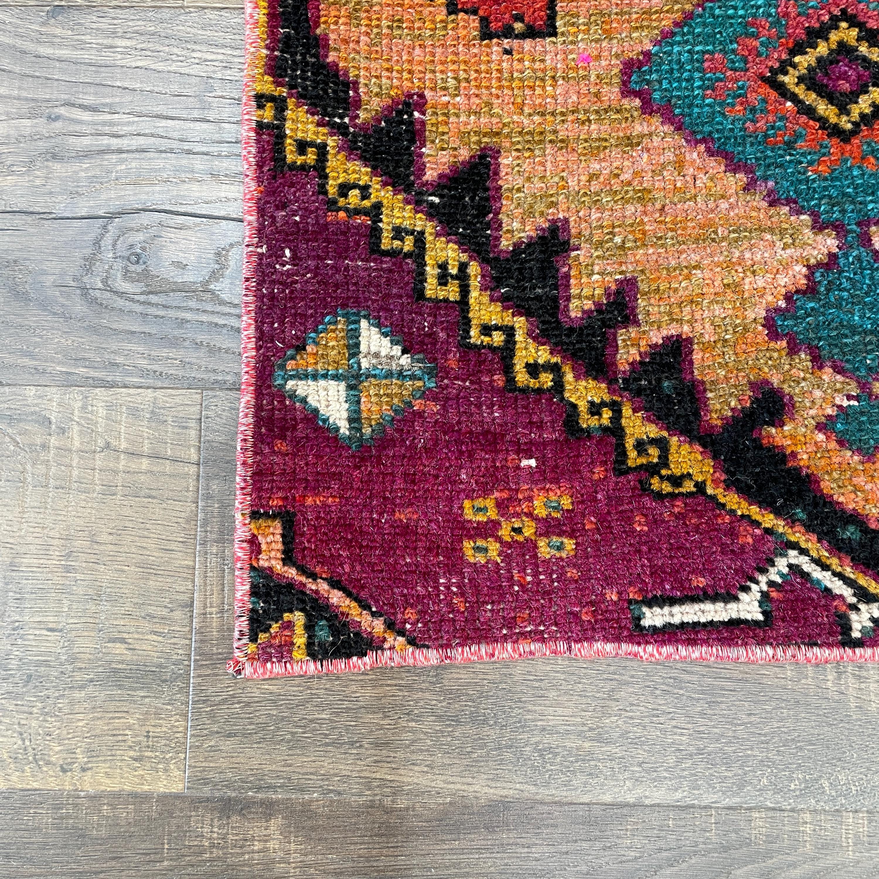 Handmade Wool Rug - 2' x 3'2" Vintage Small Area Rug | Boho Home Decor