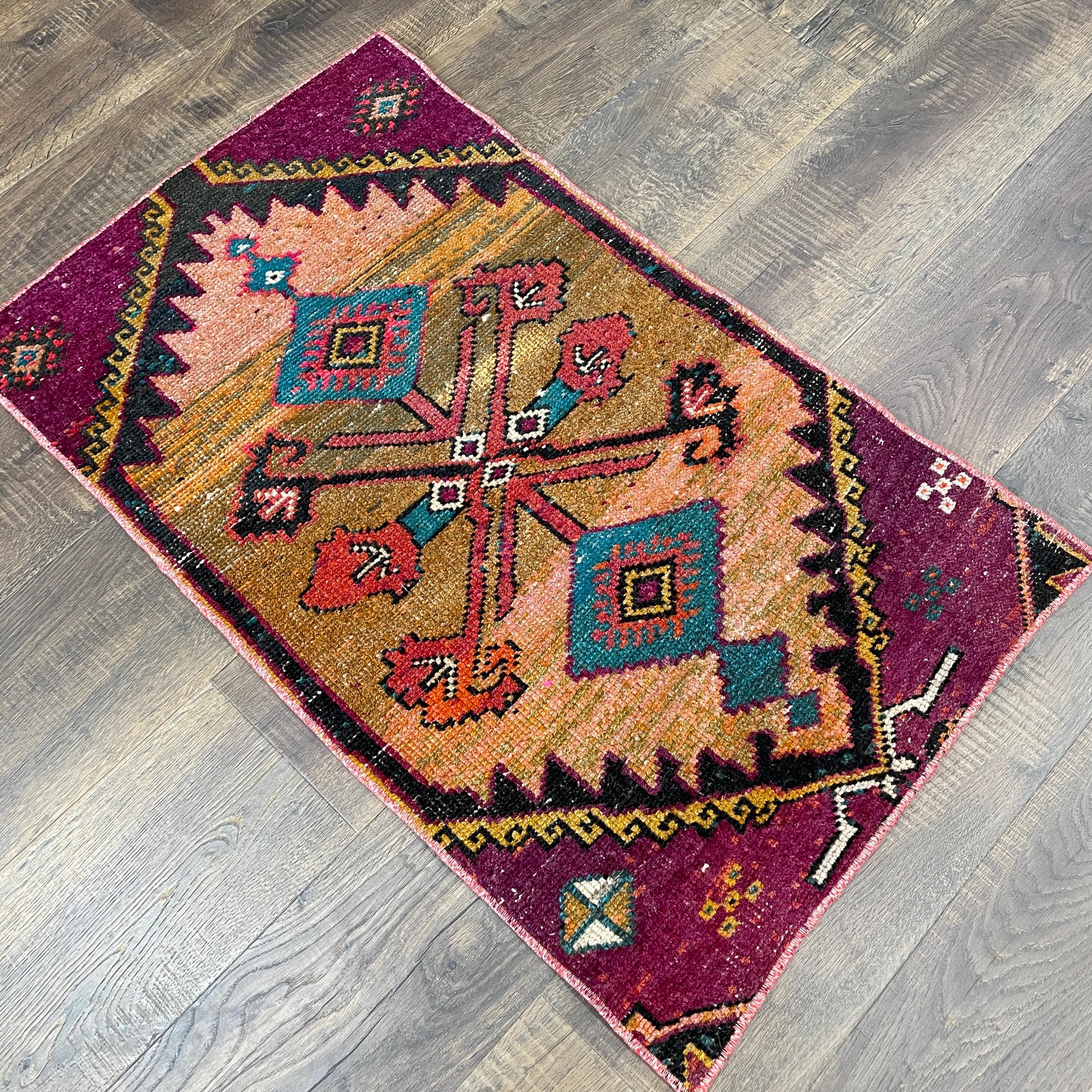 Handmade Wool Rug - 2' x 3'2" Vintage Small Area Rug | Boho Home Decor