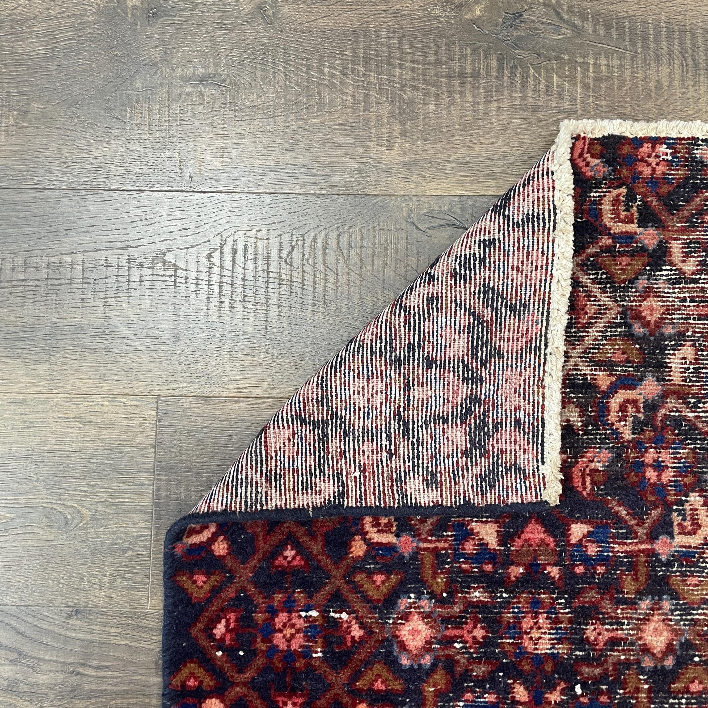 2'2"x7'6" Handmade Wool Runner Rug - Vintage Persian-Inspired Navy and Red Hallway Runner