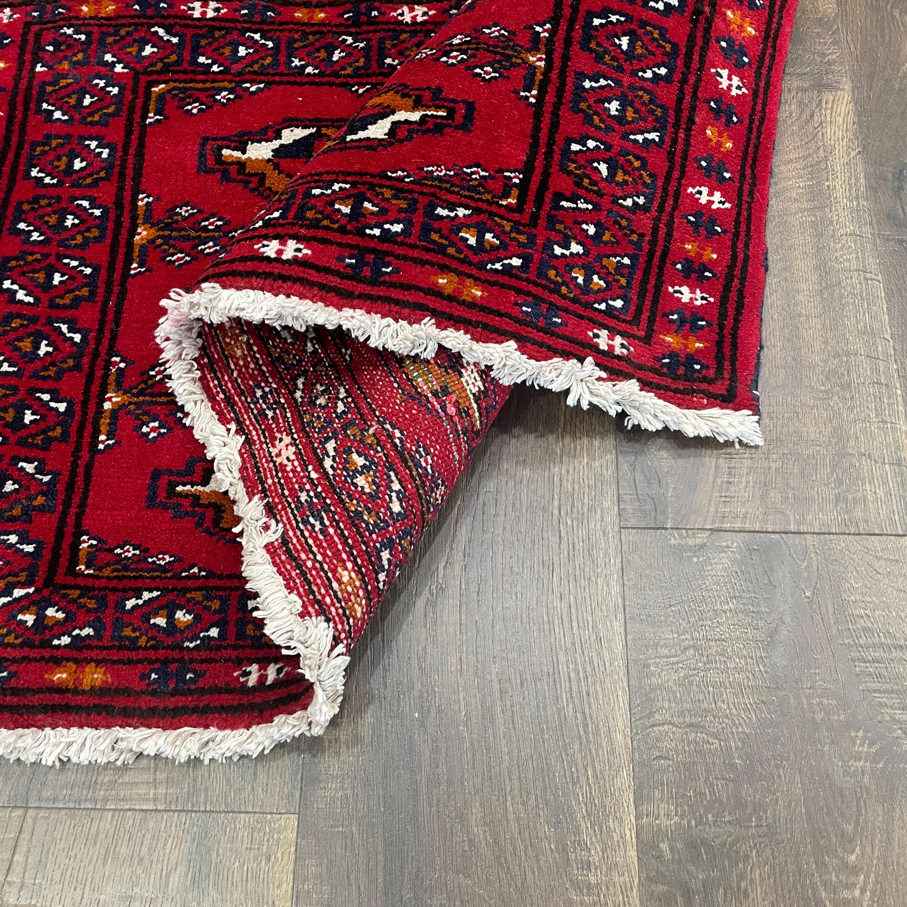 Handmade Wool Rug - 2'x3'5" Bold Red Tribal Pattern Small Area Rug