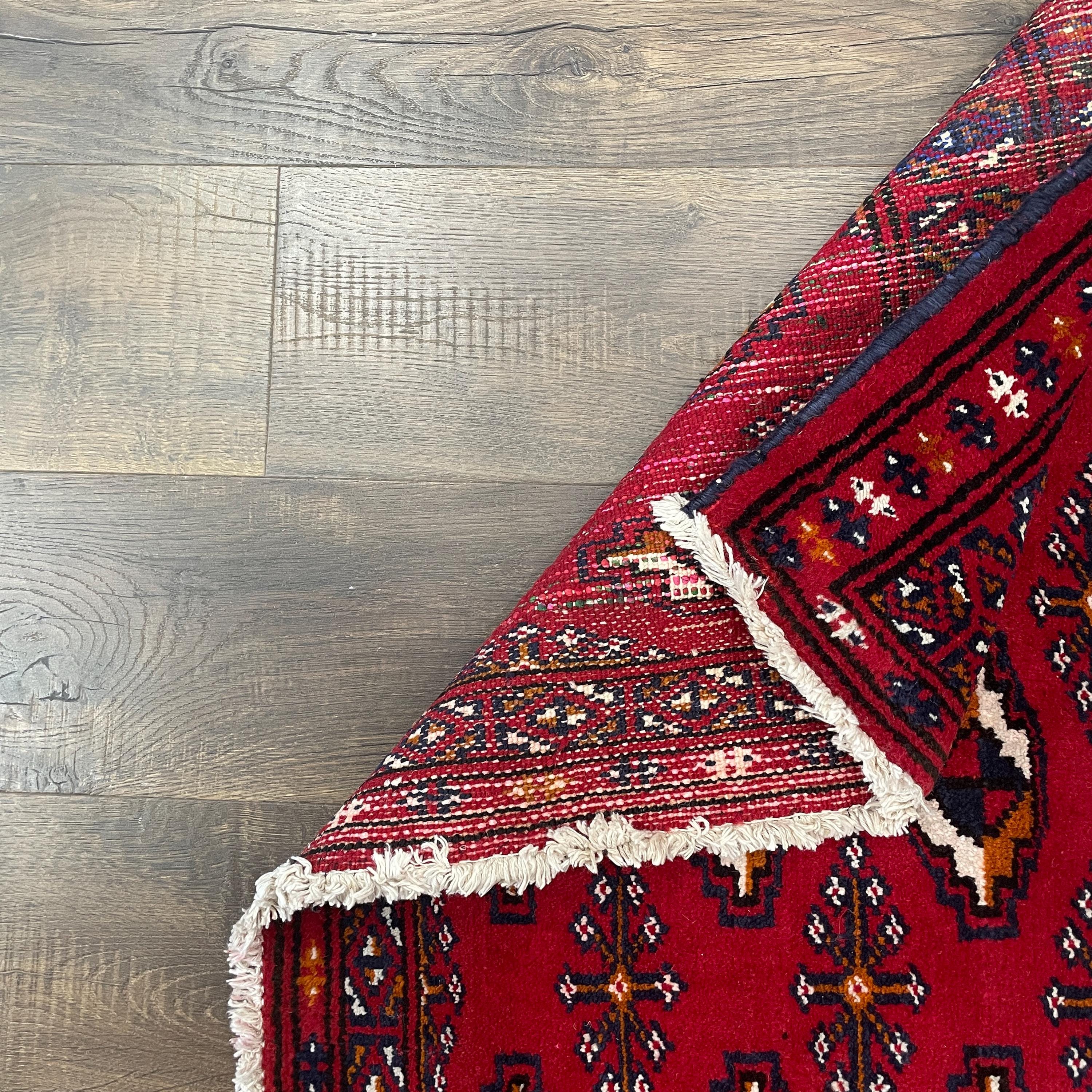 Handmade Wool Rug - 2'x3'5" Bold Red Tribal Pattern Small Area Rug