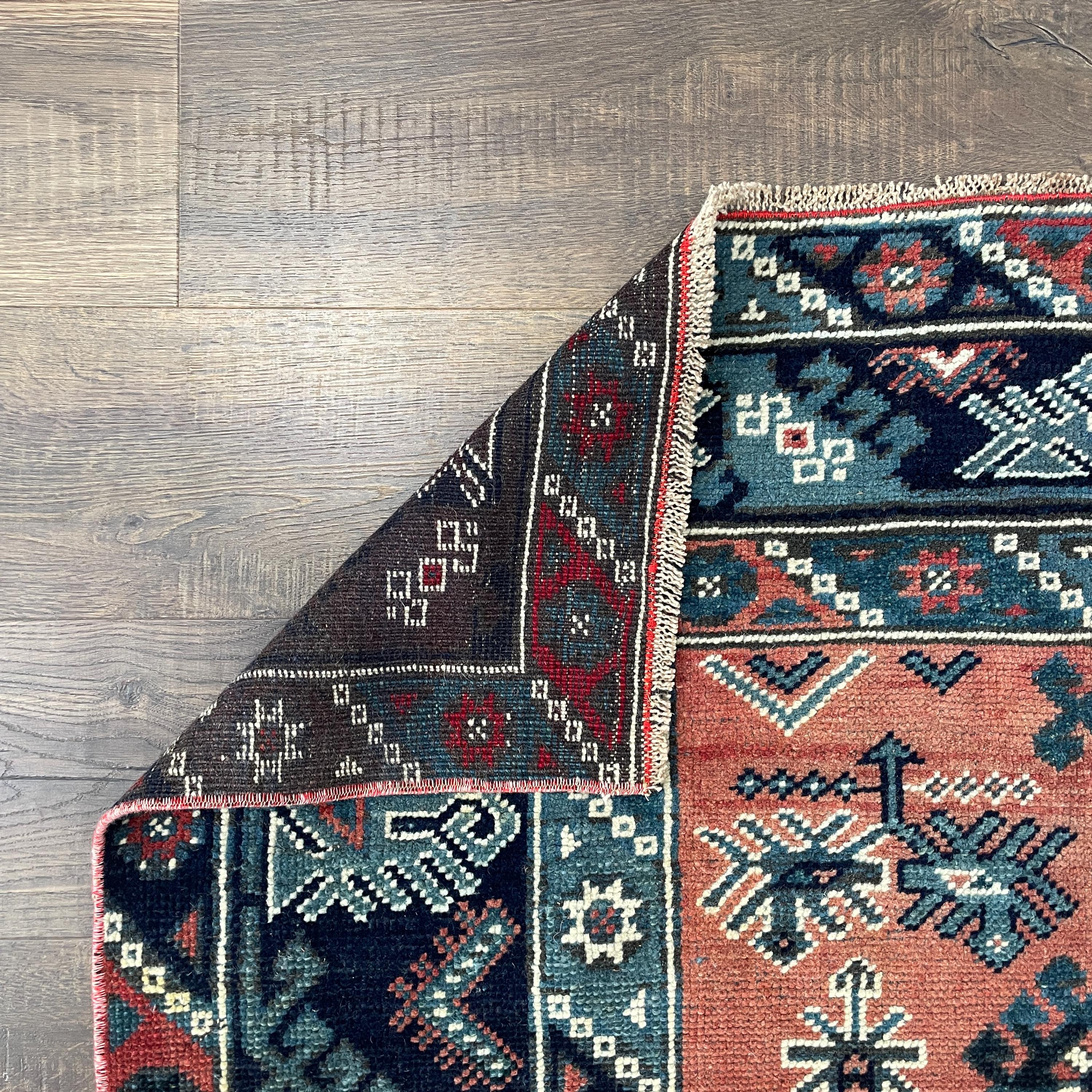 4'x6' Handmade Wool Tribal Area Rug - Boho Blue and Terracotta Geometric Pattern