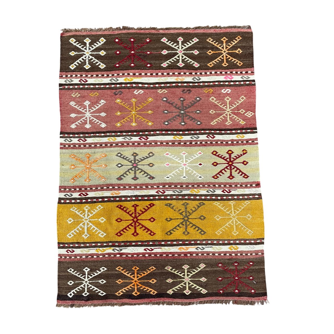 Handwoven Turkish Kilim Rug - 2'3" x 3' Vintage Wool Flatweave | Boho Tribal Small Rug