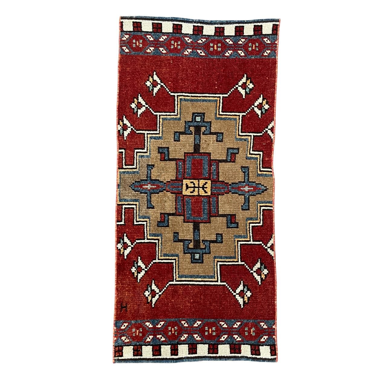 Hand-Knotted Wool Rug (2'1" x 4'6") - Vintage Turkish Tribal Geometric Accent