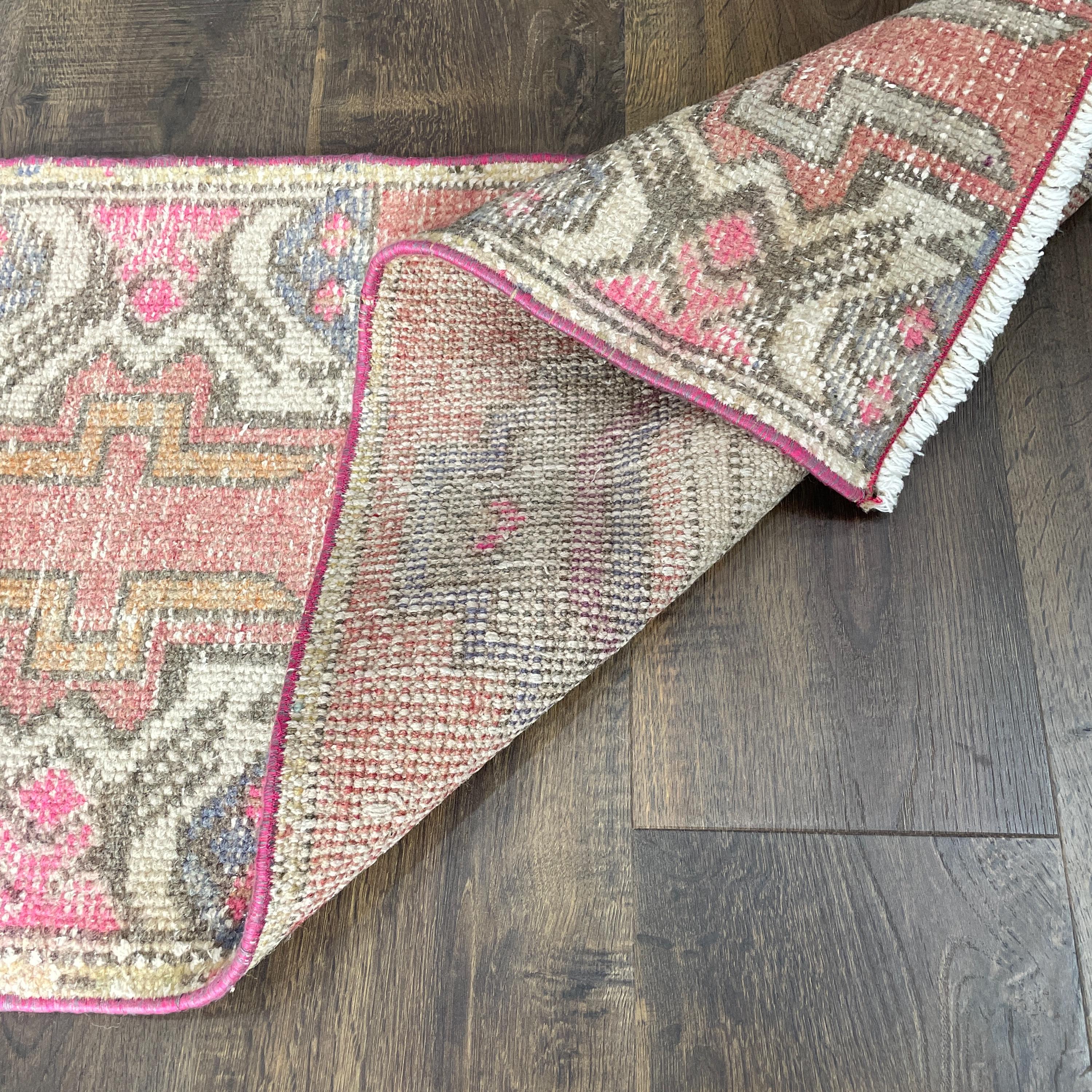 1'6" x 3' Handmade Turkish Wool Rug - Vintage Small Runner | Boho Tribal Carpet