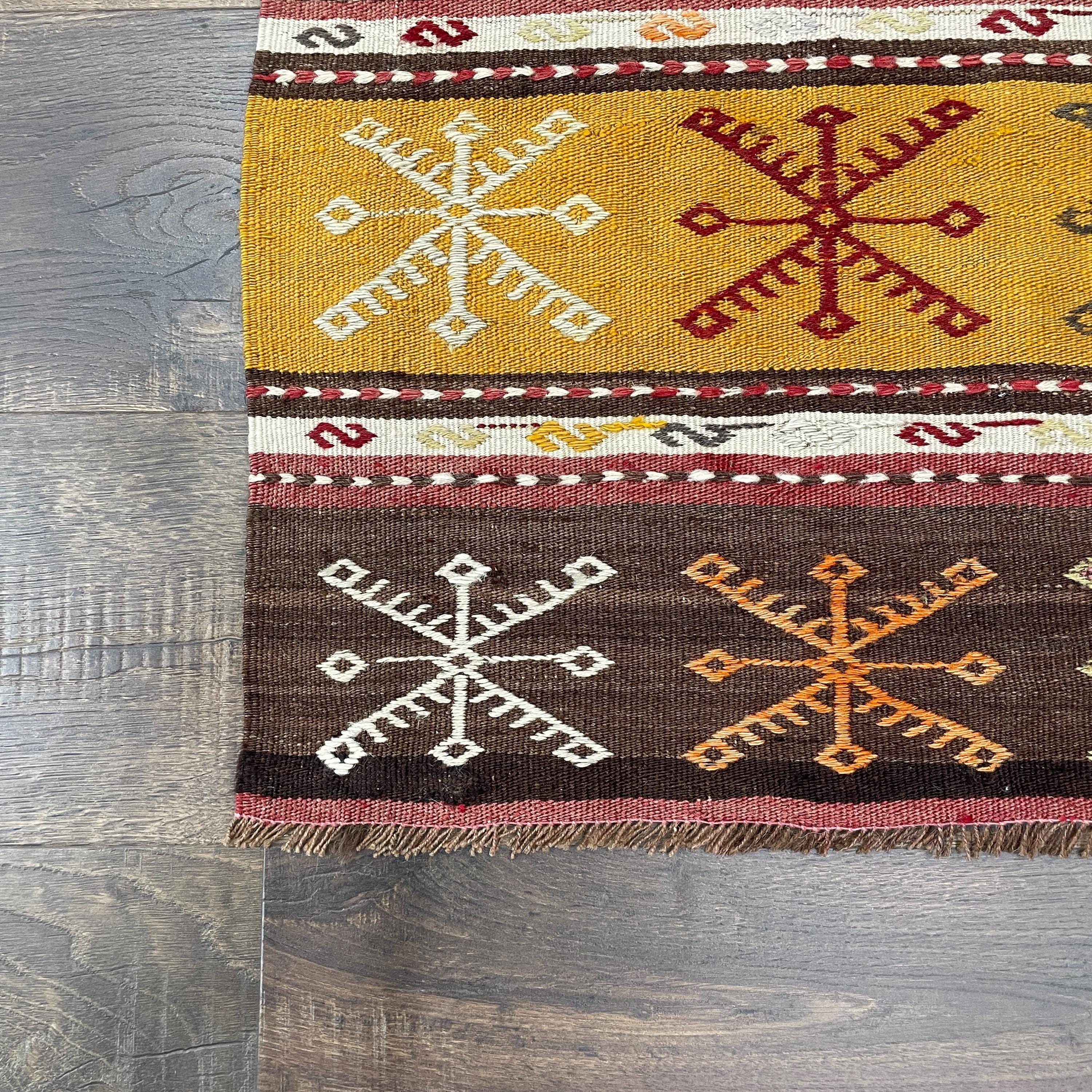 Handwoven Turkish Kilim Rug - 2'3" x 3' Vintage Wool Flatweave | Boho Tribal Small Rug