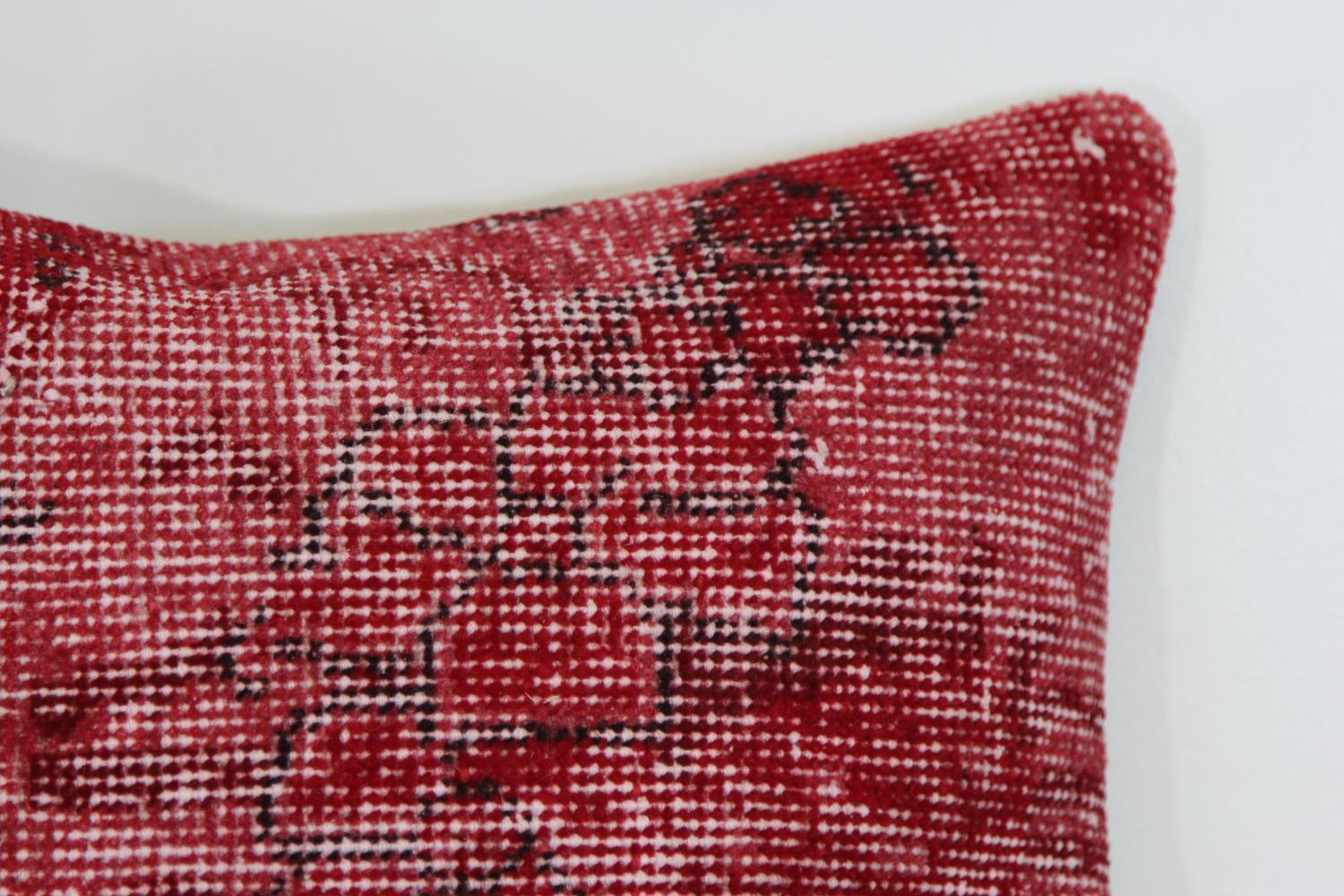 Red Wool Kilim Pillow Cover Set (2) - Vintage Turkish Over-Dyed 20x20