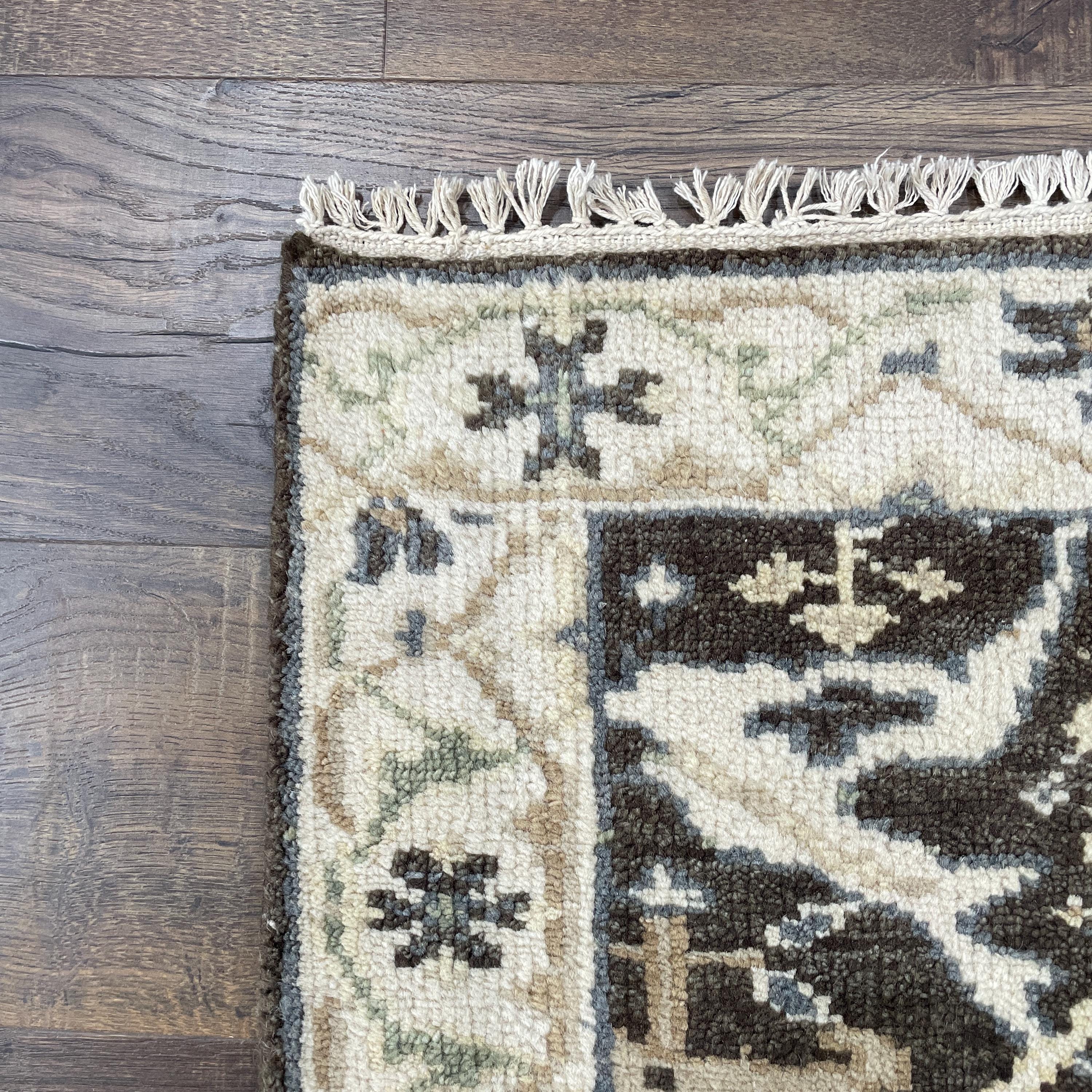 Handmade Turkish Wool Rug: Vintage Brown Medallion Area Rug (2' x 3')