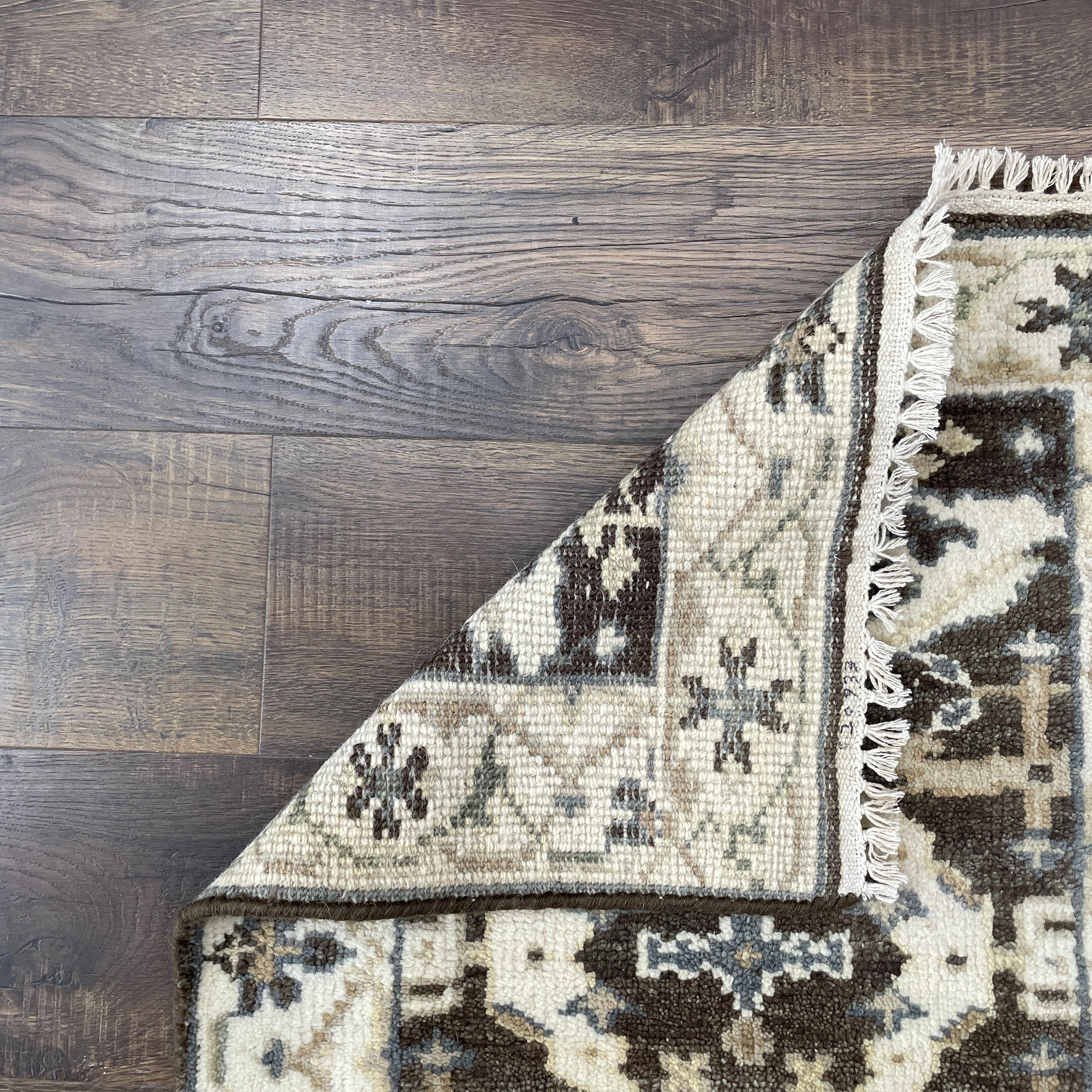 Handmade Turkish Wool Rug: Vintage Brown Medallion Area Rug (2' x 3')