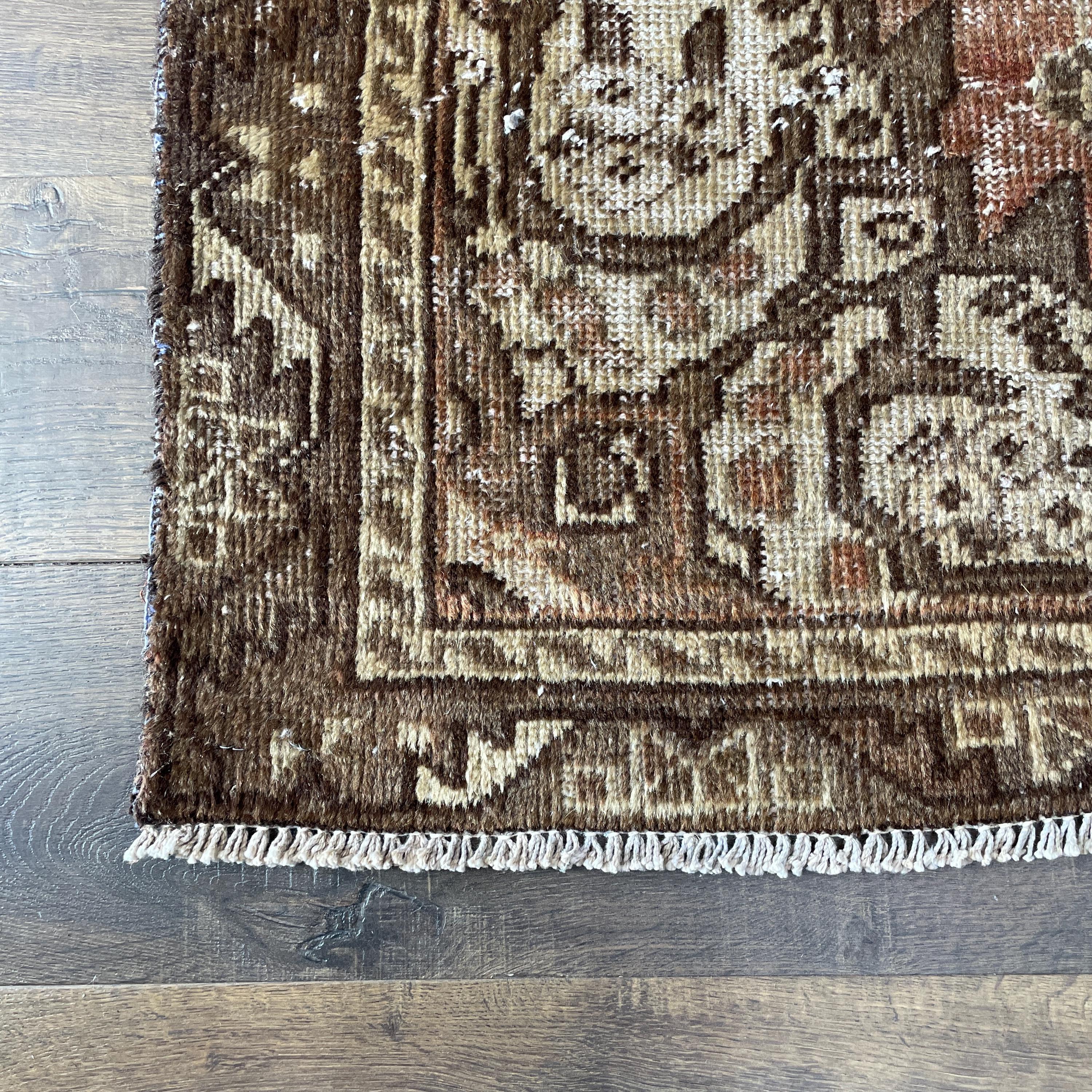 3'10"x6'5" Handmade Antique Turkish Wool Rug – Hand-Knotted Vintage Brown & Beige Medallion Carpet