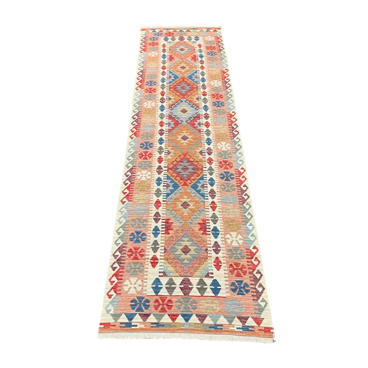 Boho Kilim Area Rug: Vibrant Tribal Diamond Design, Lightweight Cotton Flatweave