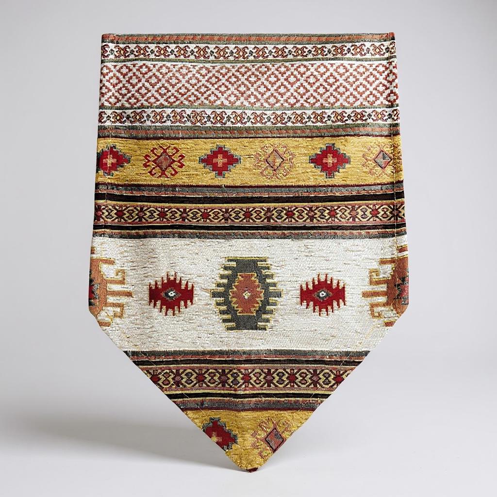 Fall Kilim Table Runner: Vintage Gold & White Jacquard Chenille