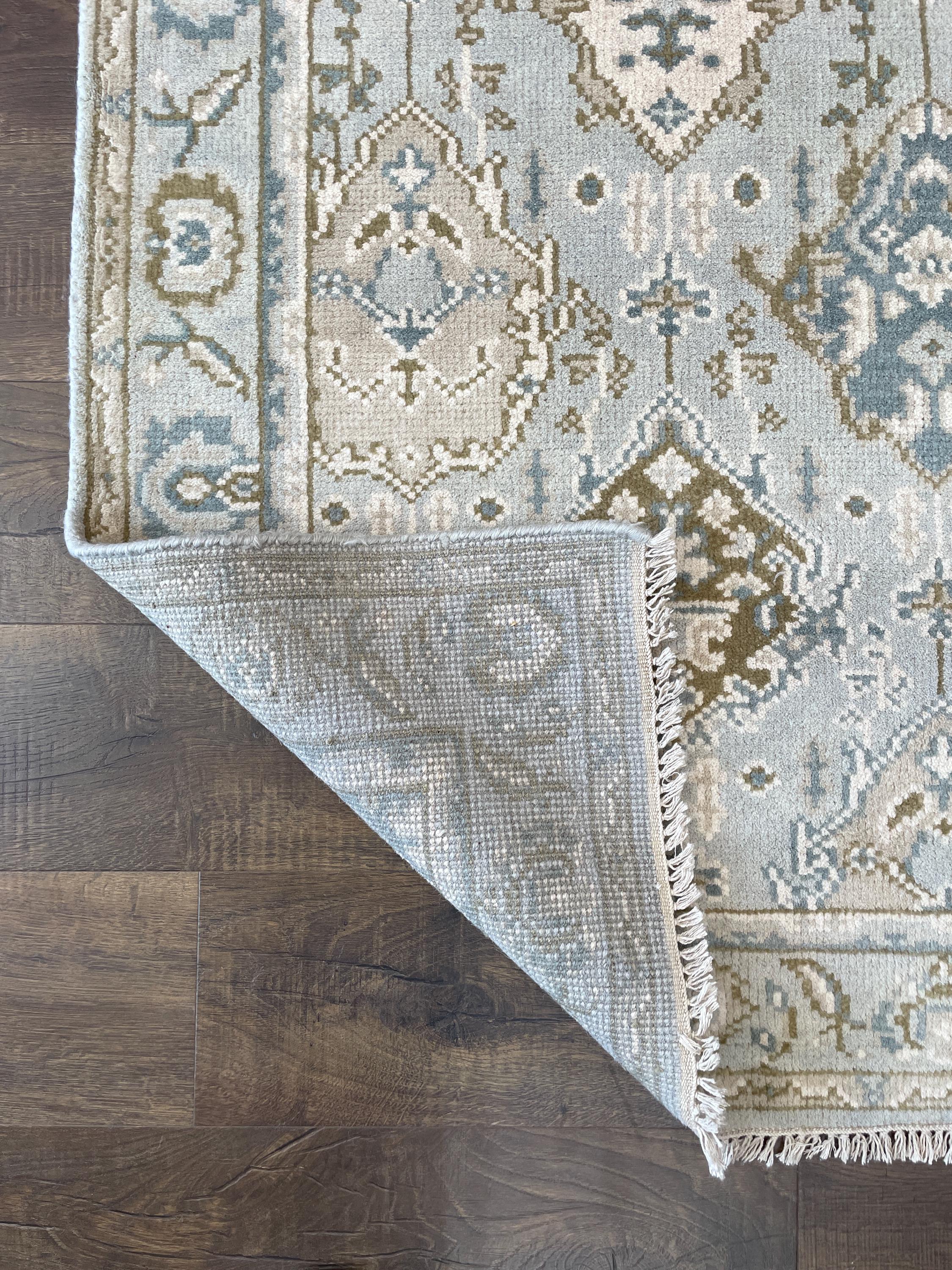 3' x 5' Handmade Hand-Knotted Wool Rug – Light Blue & Beige Turkish Vintage Area Rug
