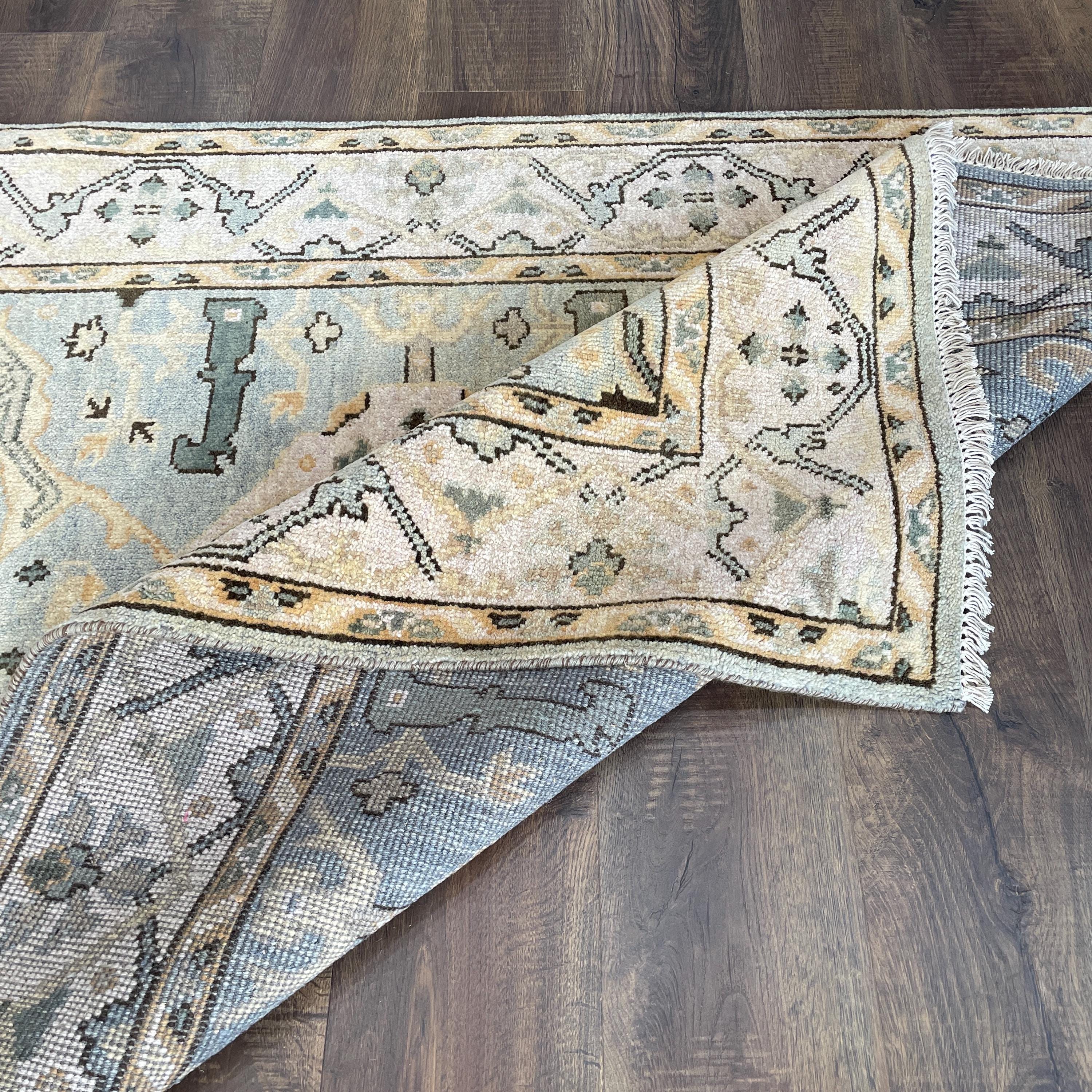 4' x 6' Handmade Hand-Knotted Wool Rug – Soft Blue Beige Vintage Turkish Rug