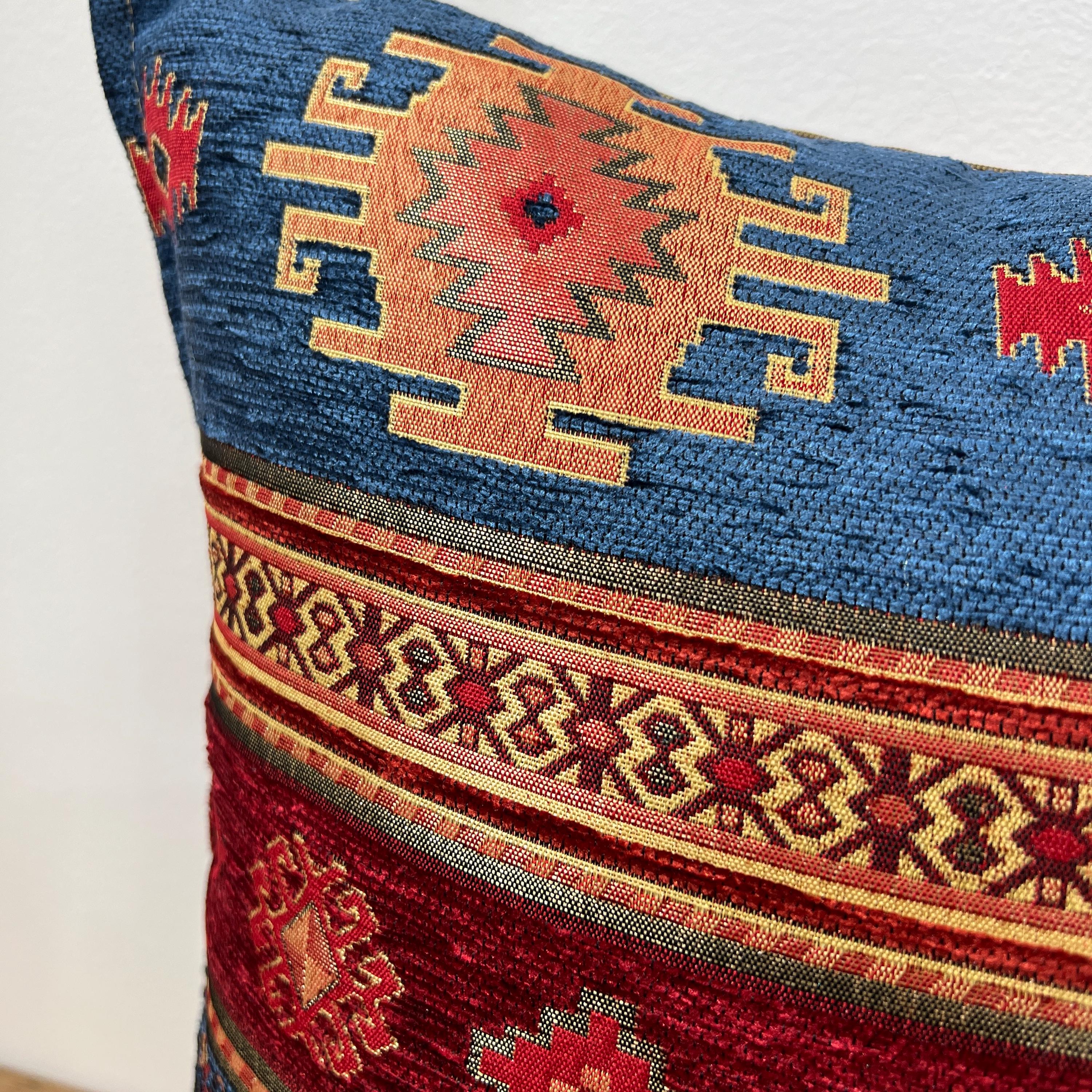 Woven Throw Pillow 18 & 20 Inch - Red Blue Kilim Pillow Cover - Decorative Couch Accent Cushion New Made-to-Order