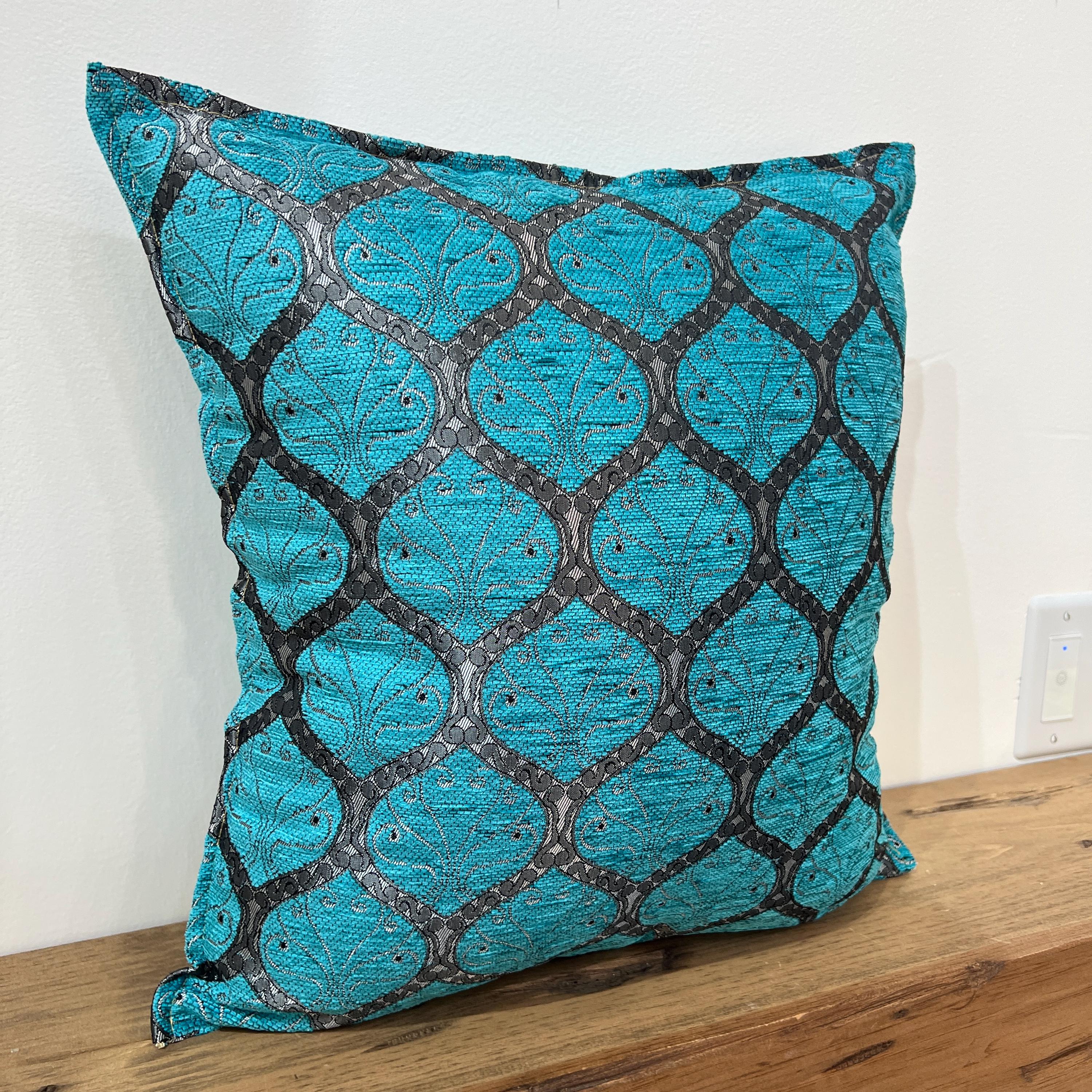 Turquoise Turkish Pillow Cover, Bright Blue Luxury Bohemian Home Decor, Mediterranean Throw Pillowcase - 18 & 20 Inches