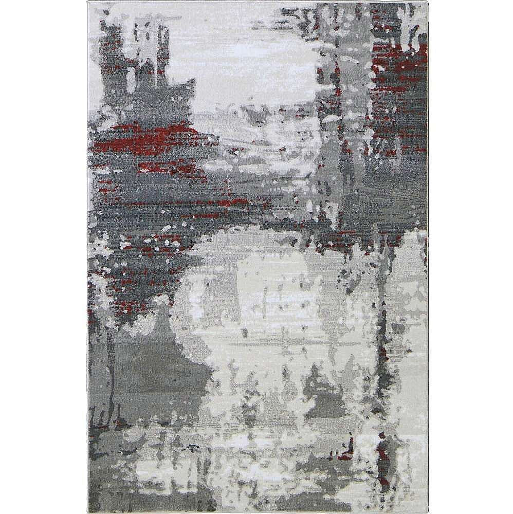 Abstract Gray Rug with Red Stripes