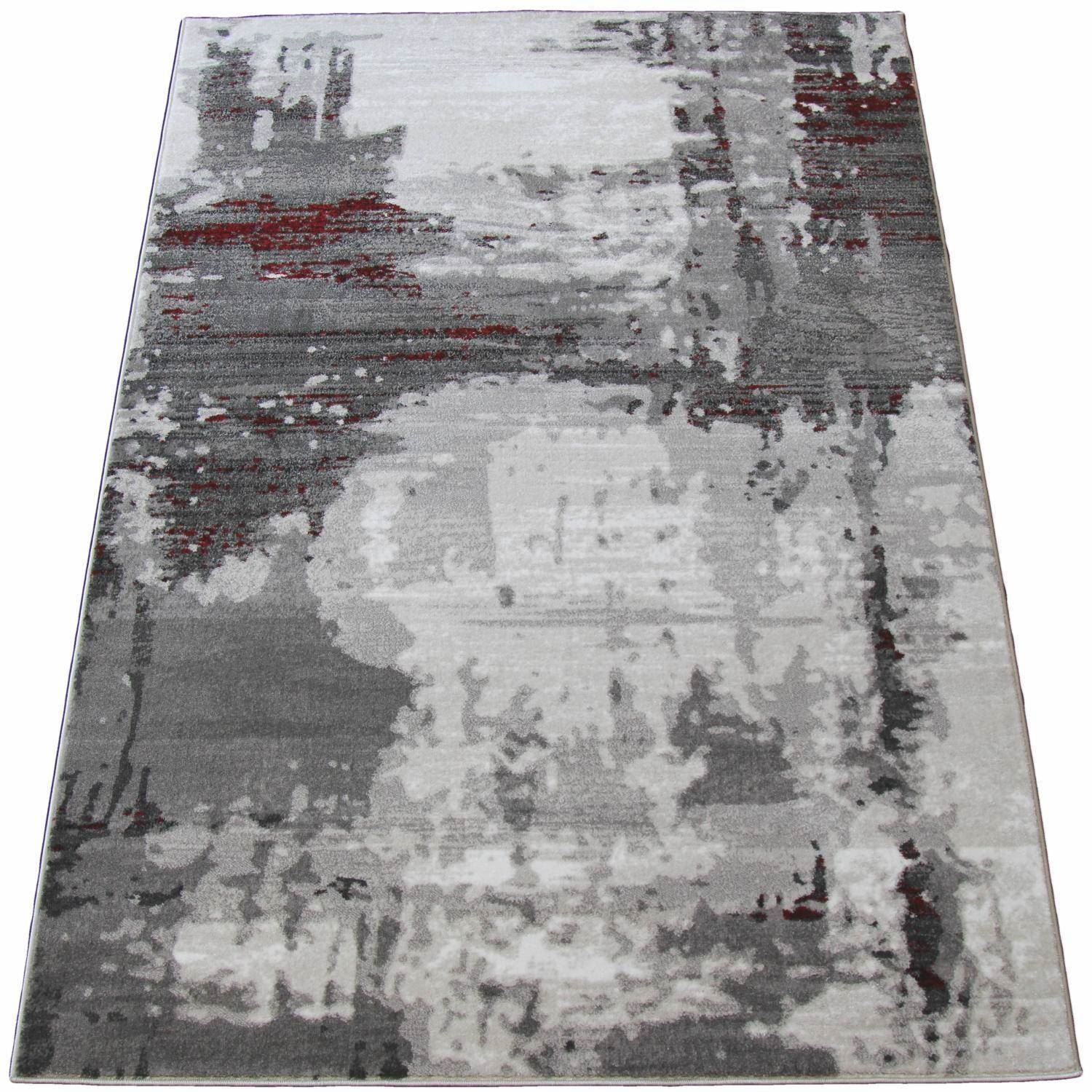 Abstract Gray Rug with Red Stripes